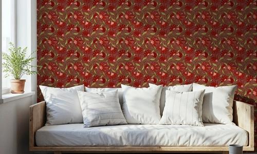 Indial Floral, Vermilion on Maroon