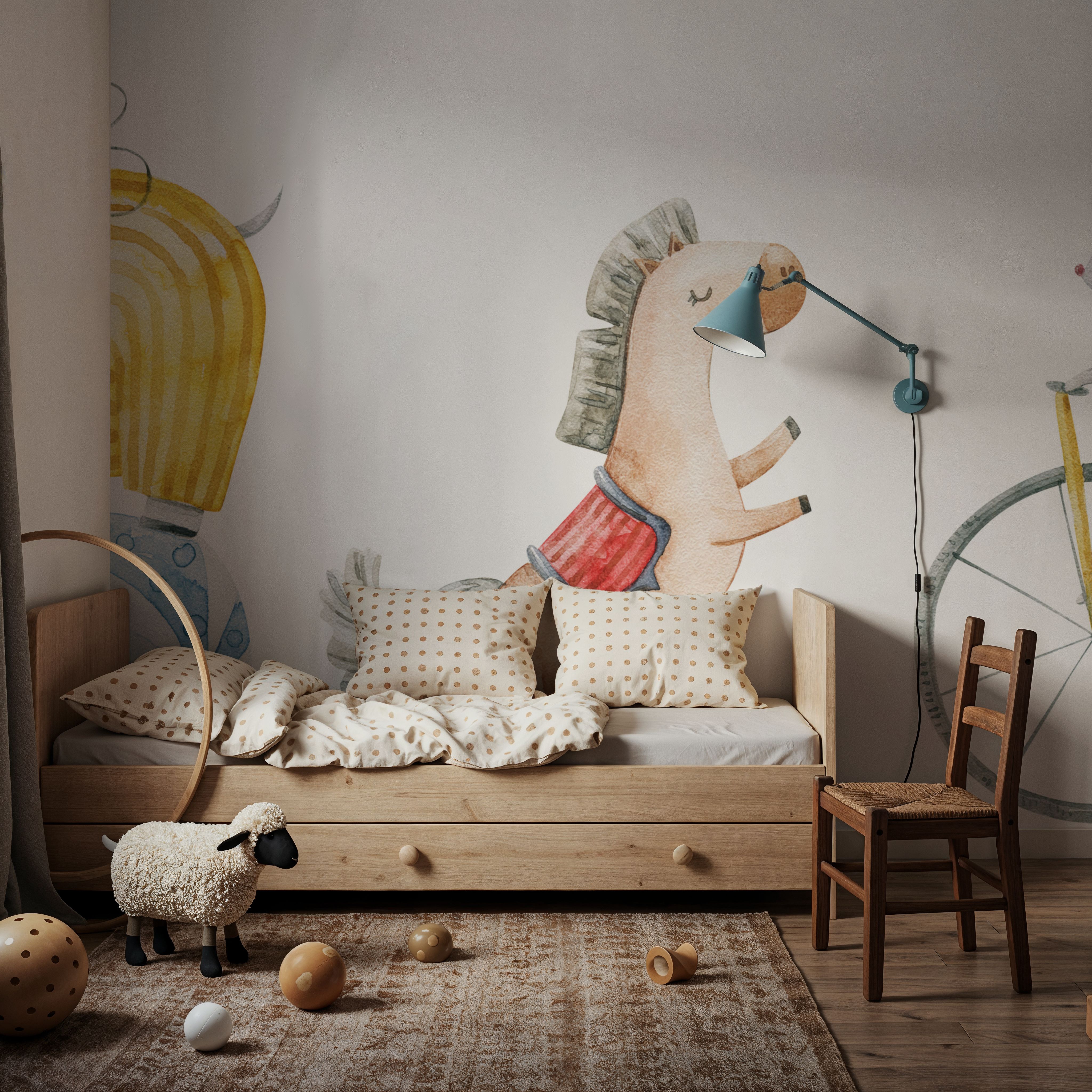 Wall Mural - Baby Parade - Pets Animals mural wallpaper - White - Kids' Room - Wallism US - Premium, Textured or Peel & Stick