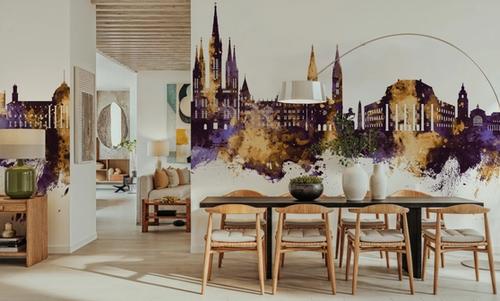 Weisbaden Germany Skyline Purple & Gold