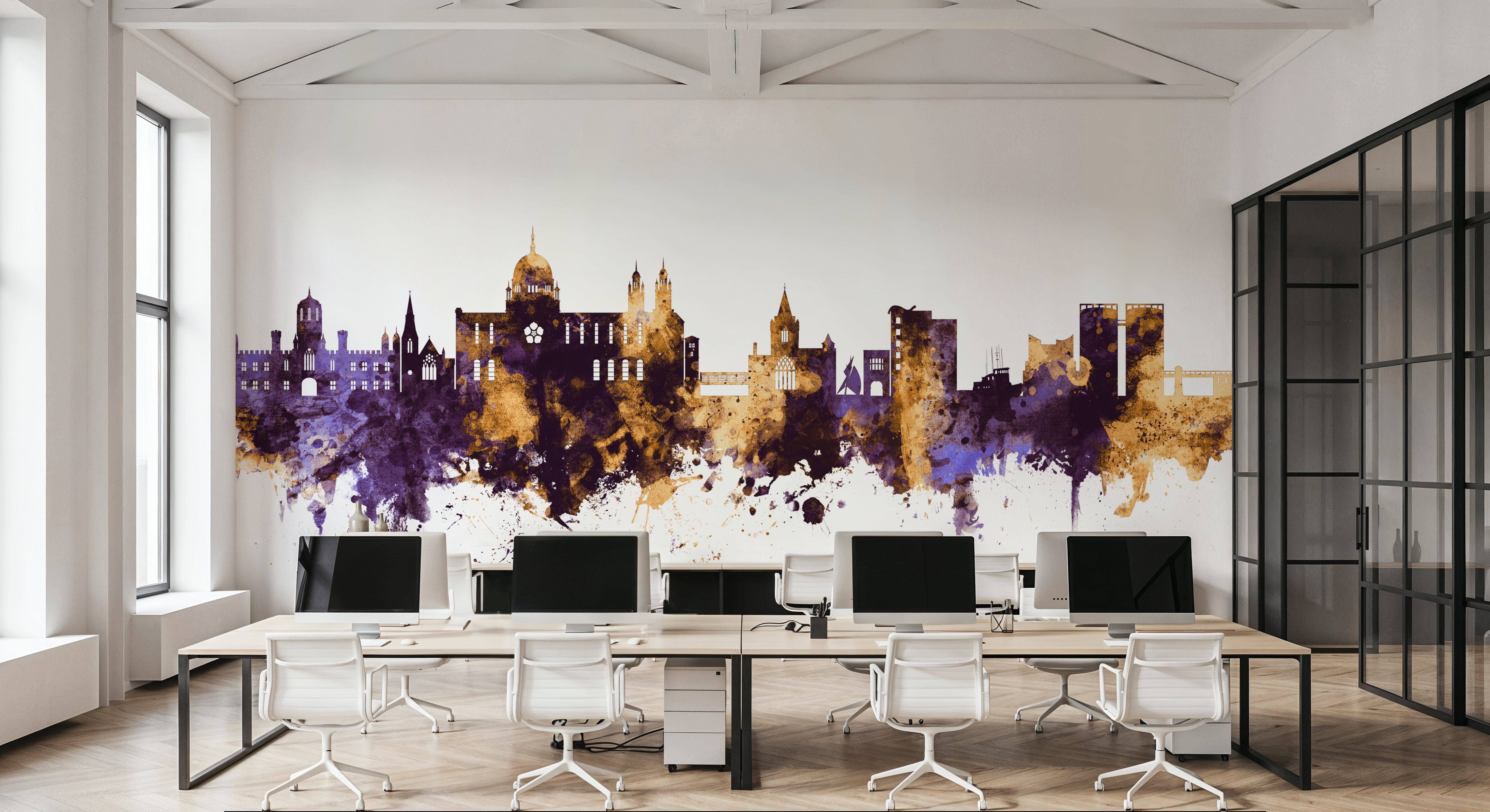 Galway Ireland Skyline Purple & Gold, Wallpaper