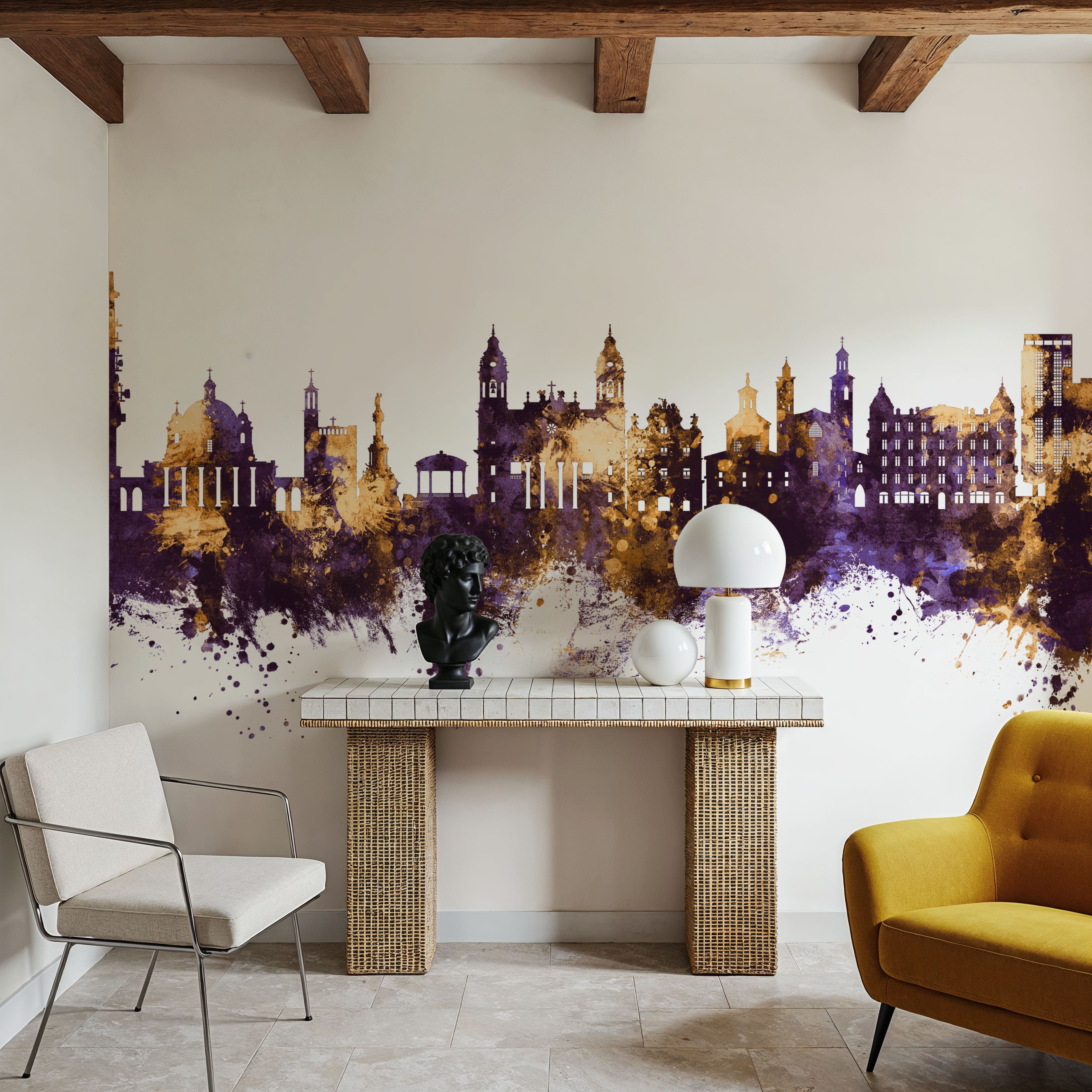 Pamplona Spain Skyline Purple & Gold