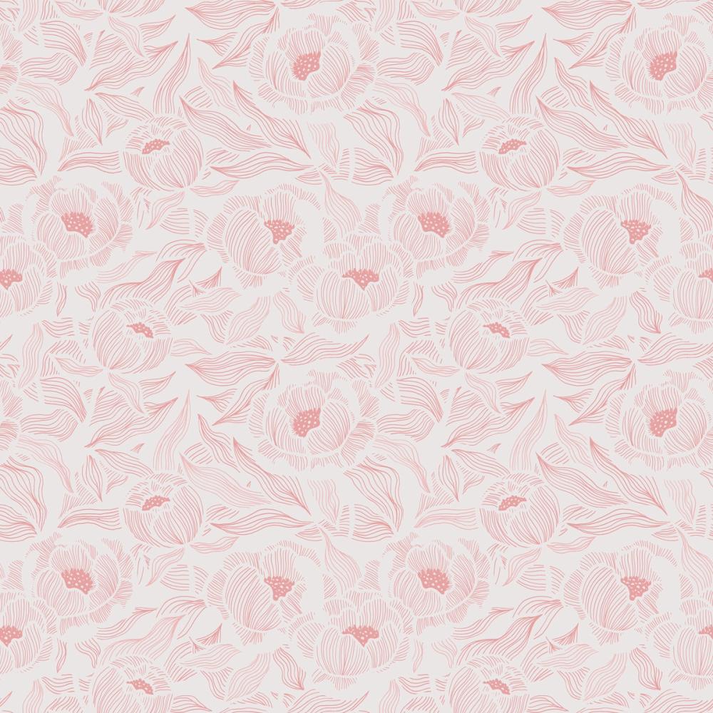 Hidden Peonies, Pink on White