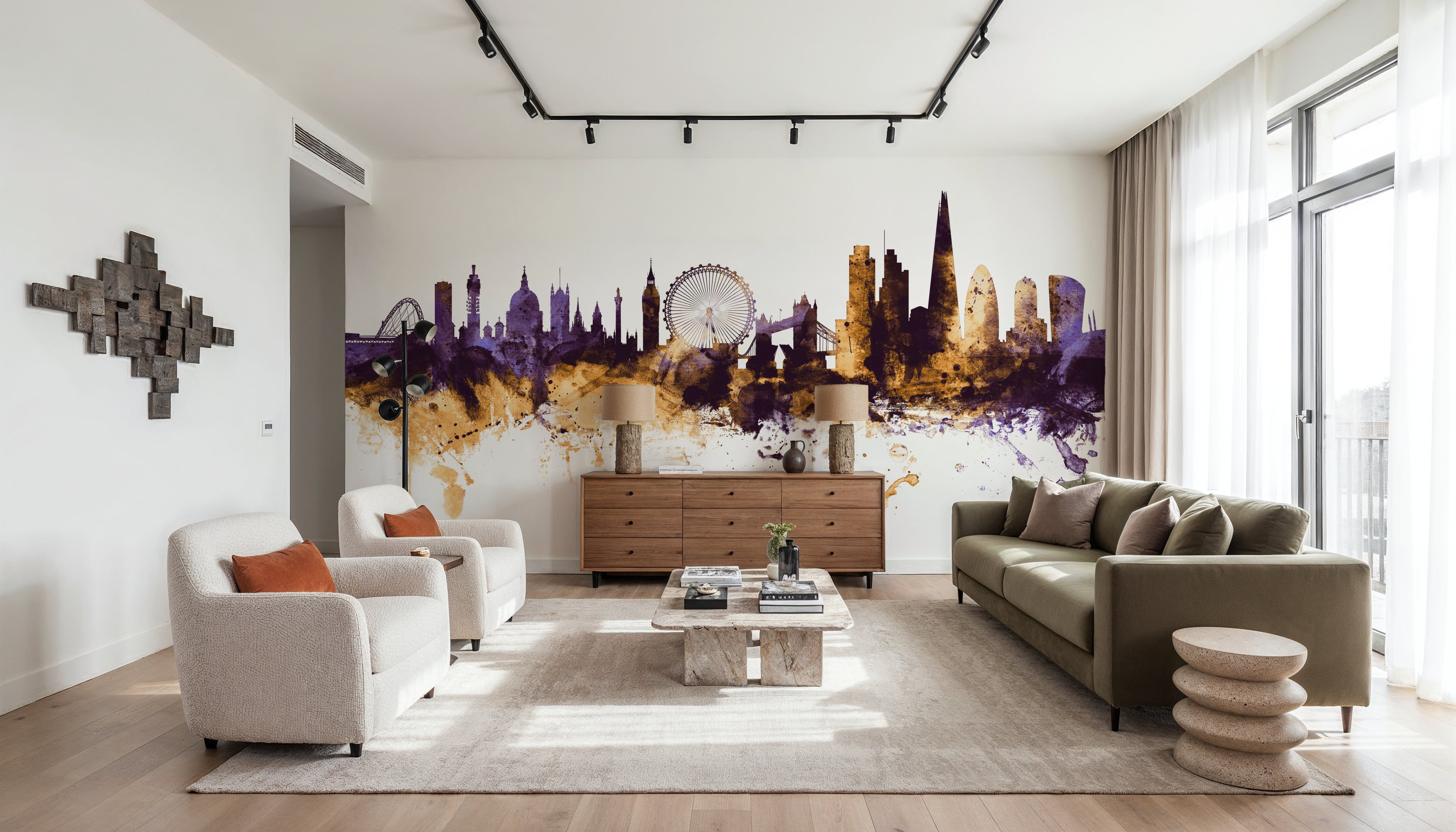 London Skyline Purple & Gold, Wallpaper