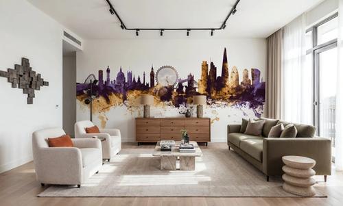 London Skyline Purple & Gold