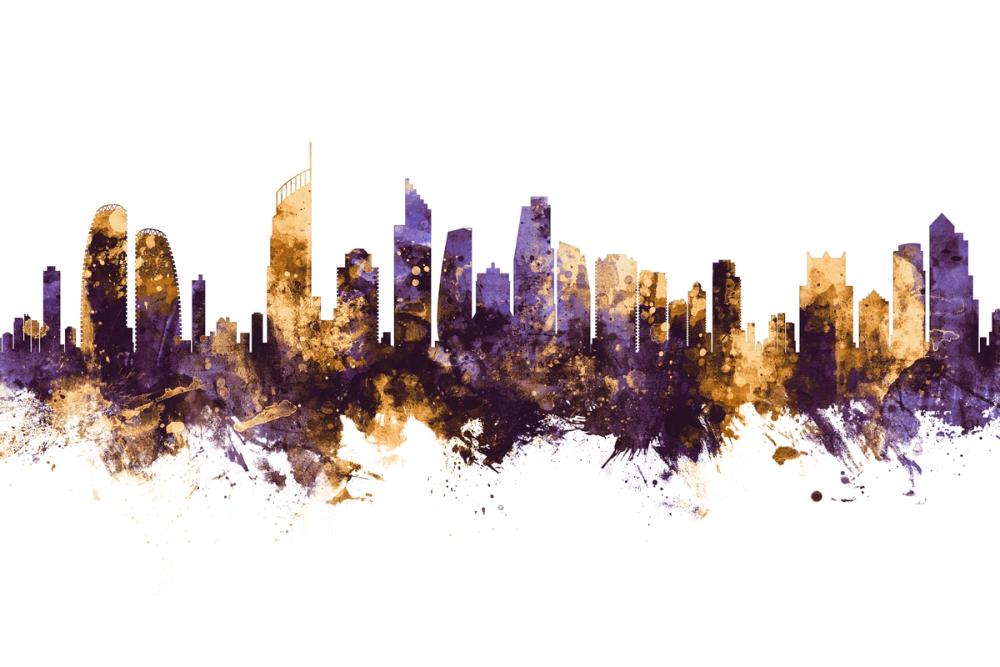 Gold Coast Australia Skyline Purple & Gold