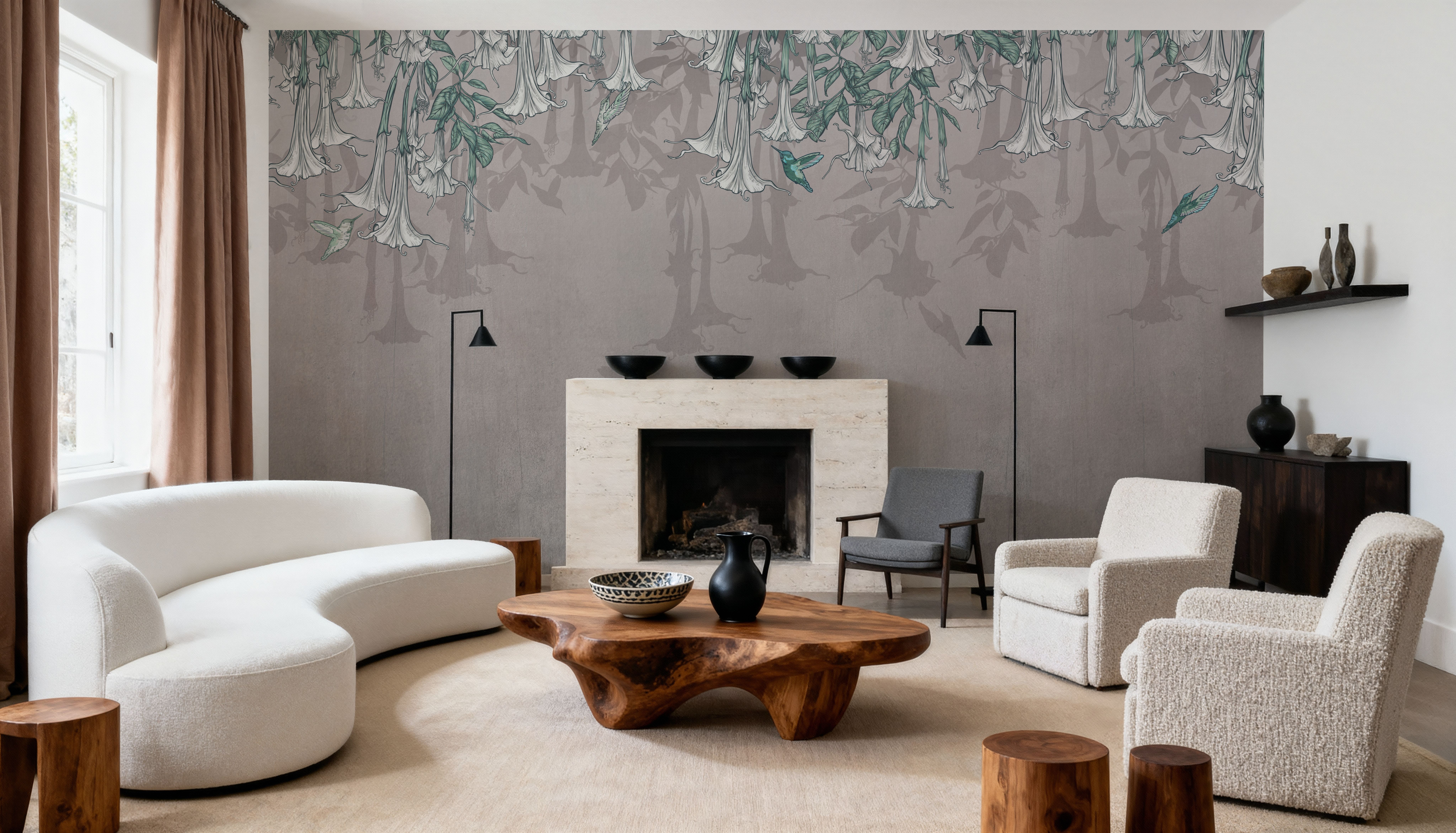 Hummingbirds and Trumpets Warm Gray