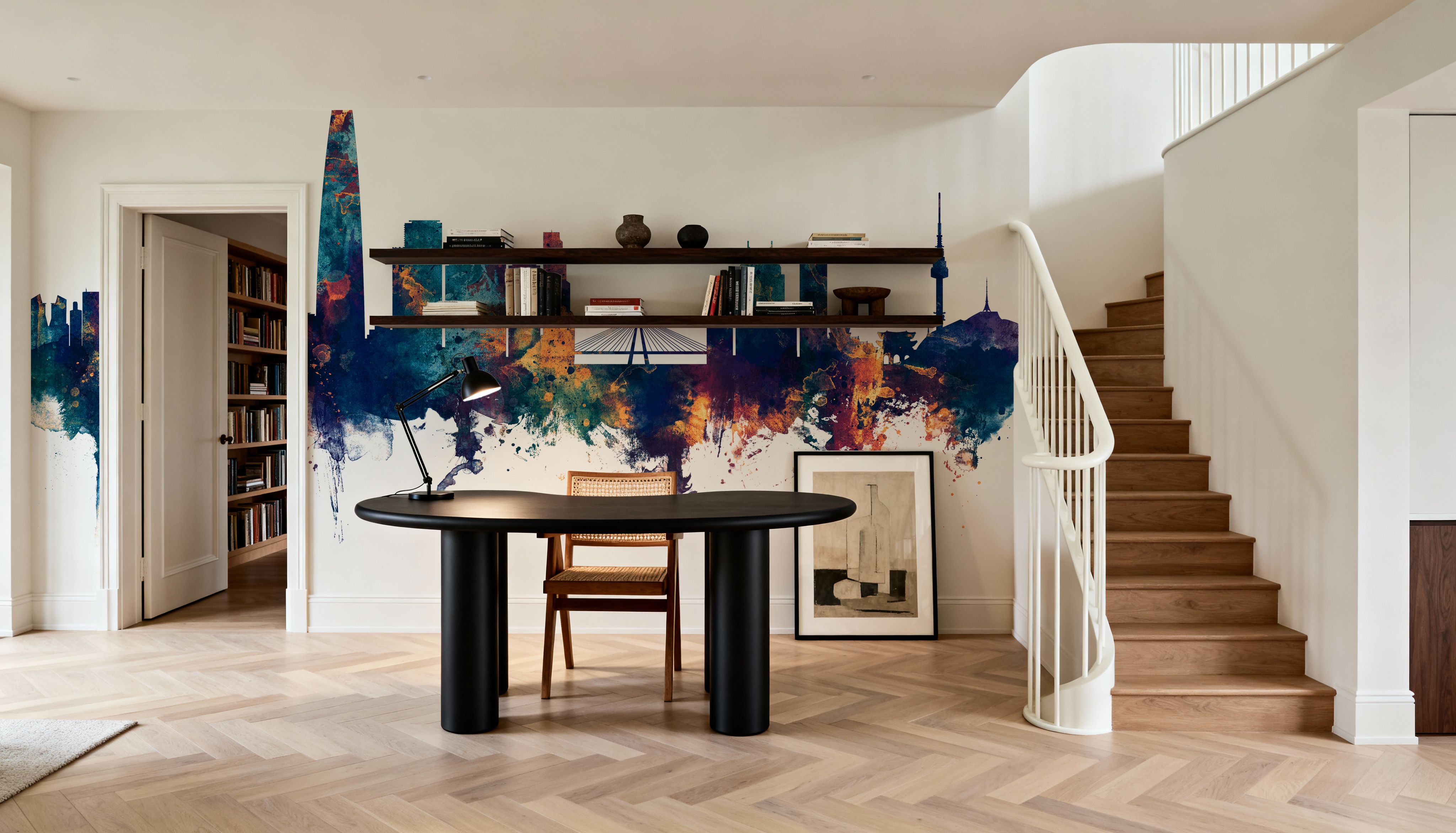 Seoul Skyline Blue & Bronze