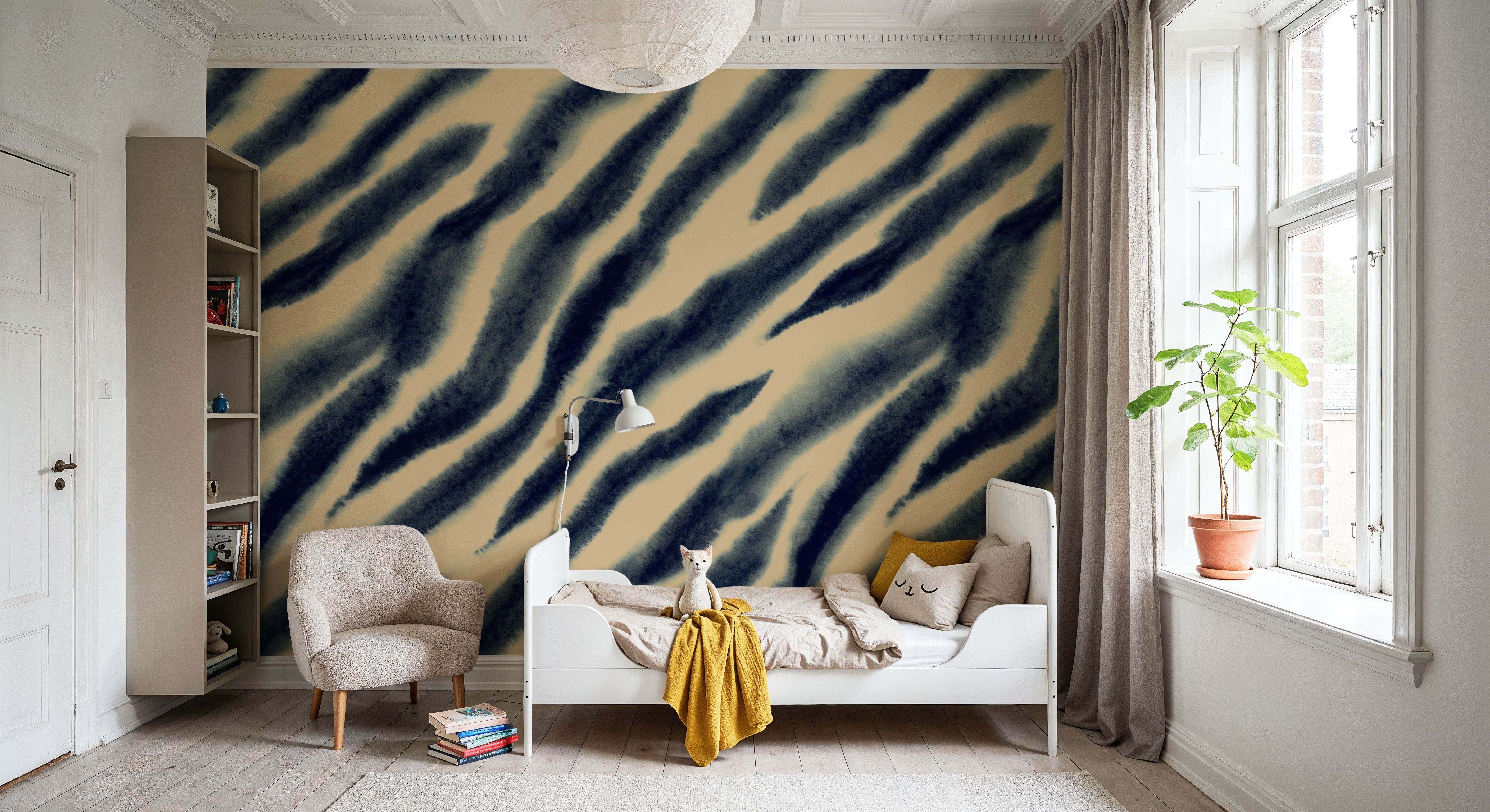 Watercolor Tiger Stripes, Blue on Beige