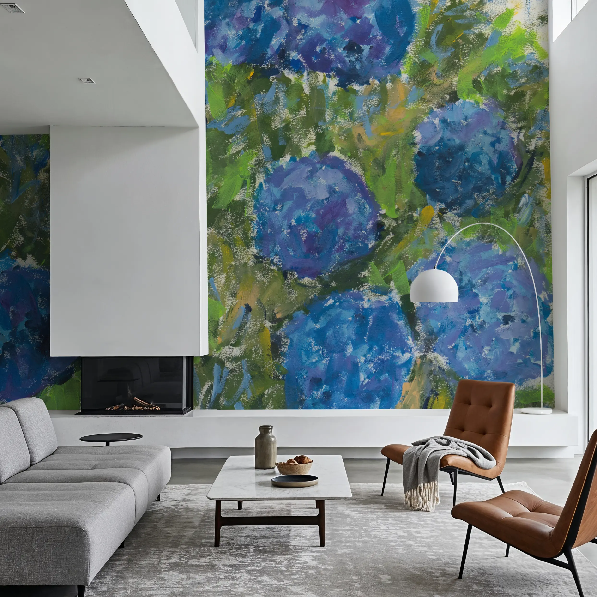 Fotobehang - Summer Hydrangeas - Abstract Kunst Natuur Mural - Blauw - Slaapkamers - Wallism België - Zelfklevend of Vliesbehang