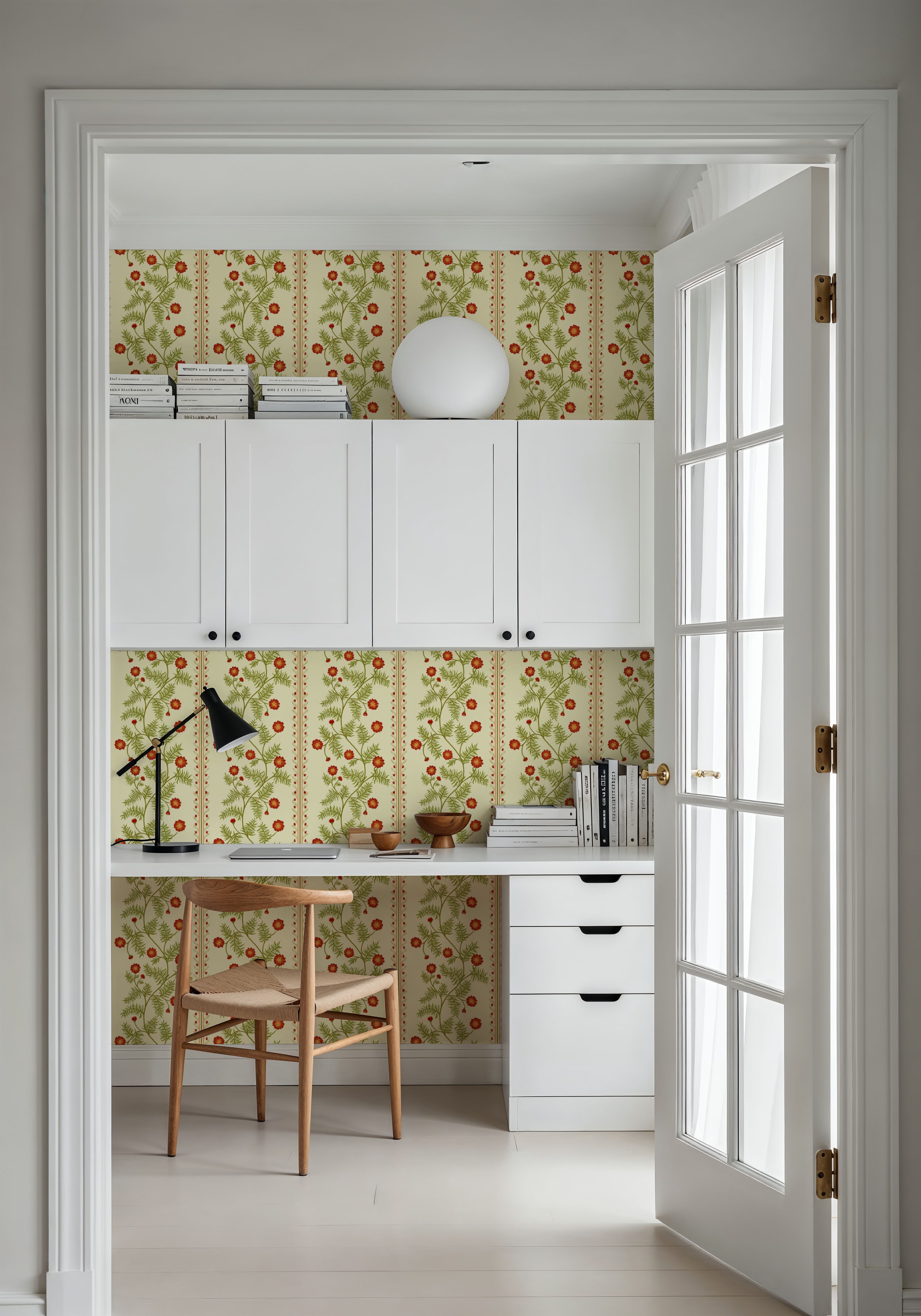 Marigold Stripes, Vermilion on Cream