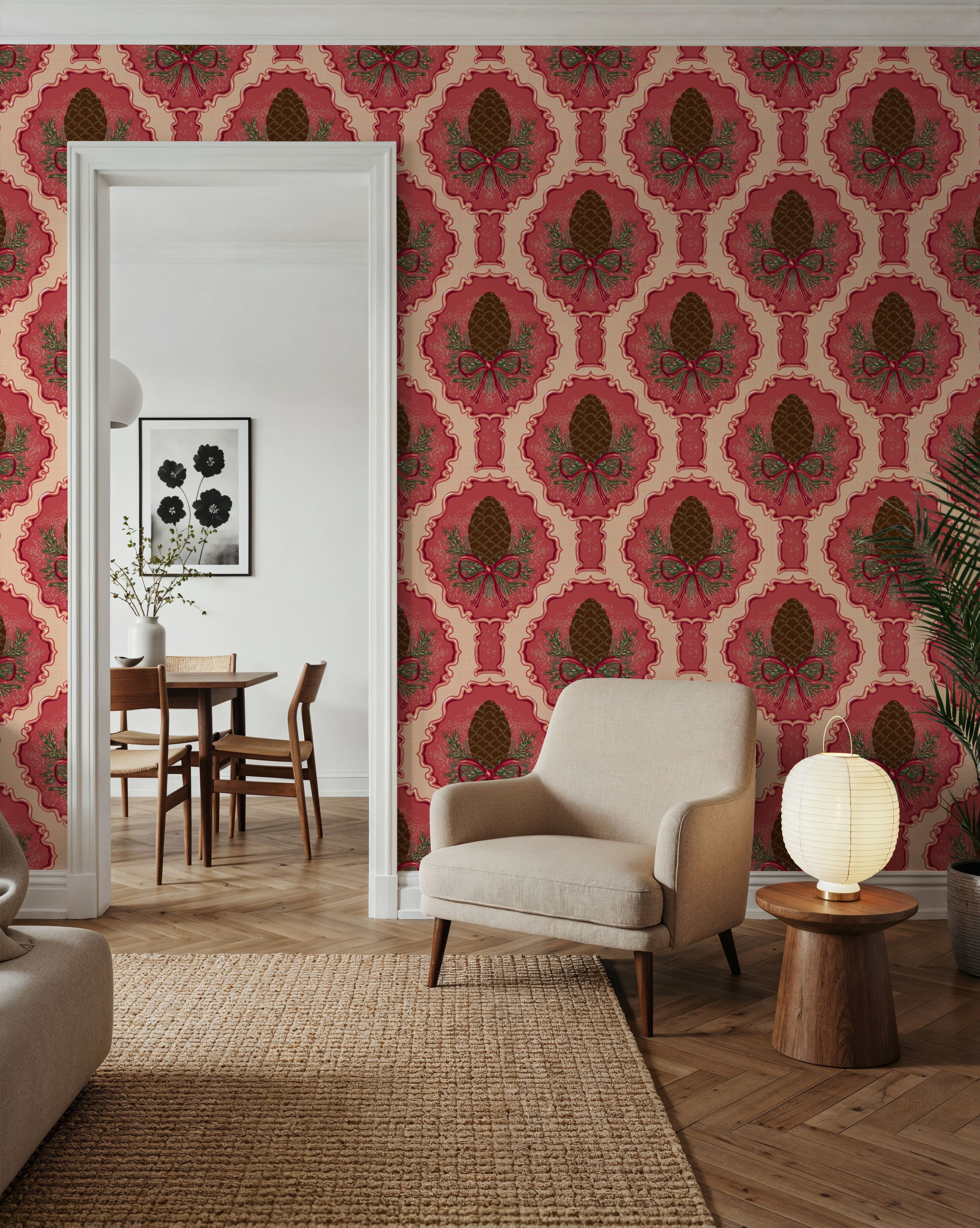 Pine Cone & Ornate Rackets, Raspberry