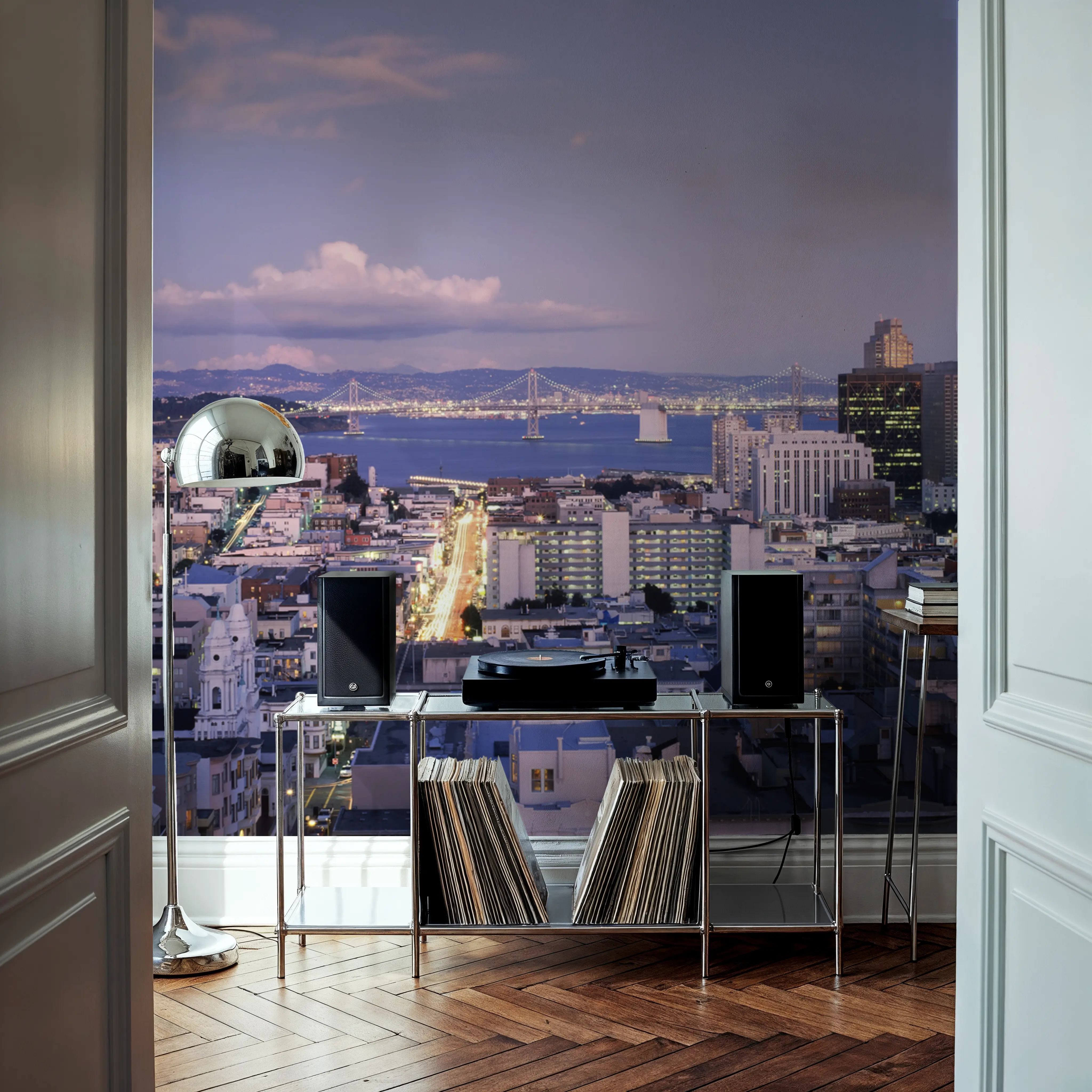 Papier Peint Panoramique - Highrise Twilight Metropolis - Grande ville - Bleu - Bureaux - Wallism Belgique - Encollage au mur ou Autocollant