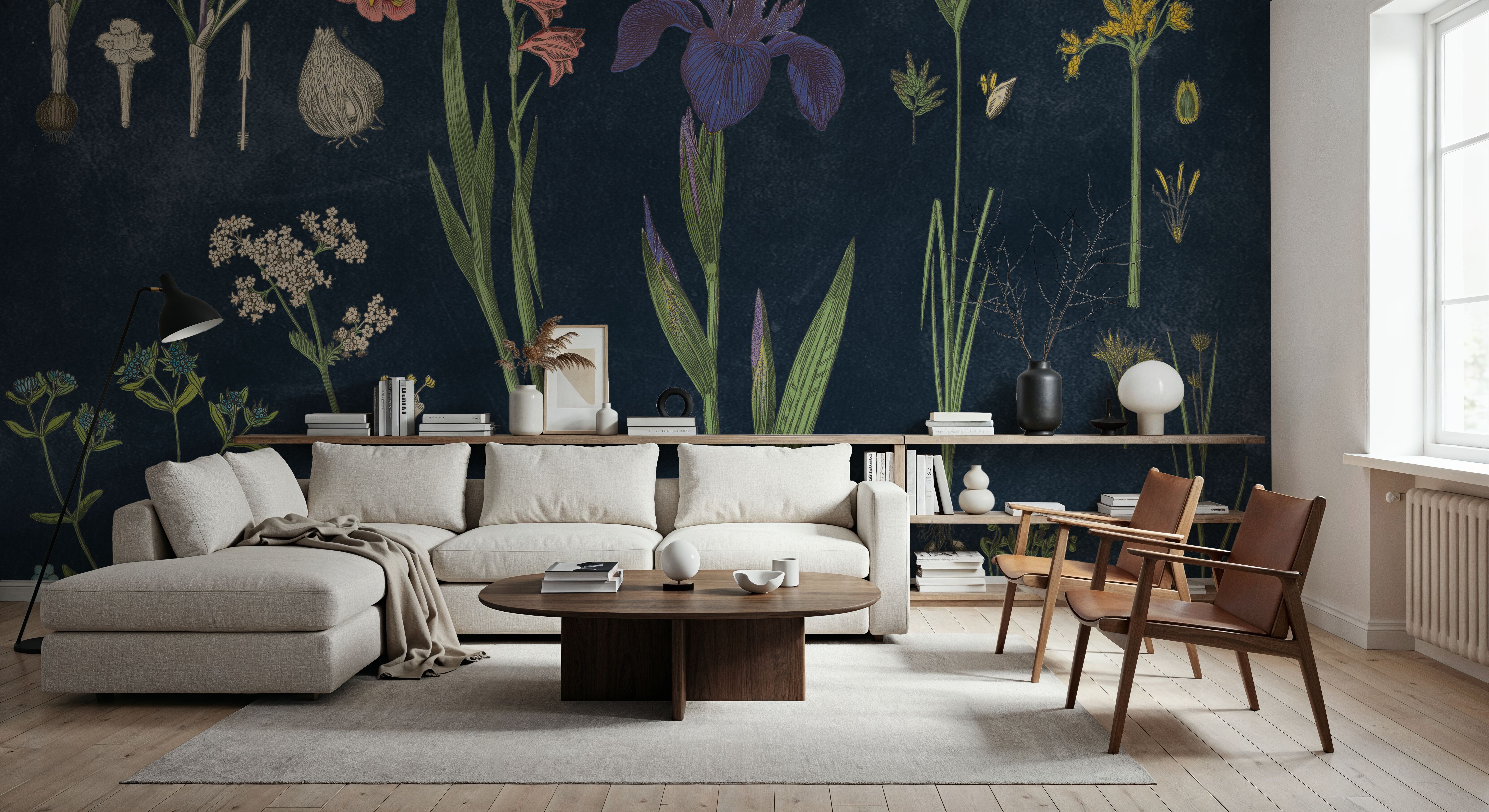 Botanical Floral Chart II Dark Blue