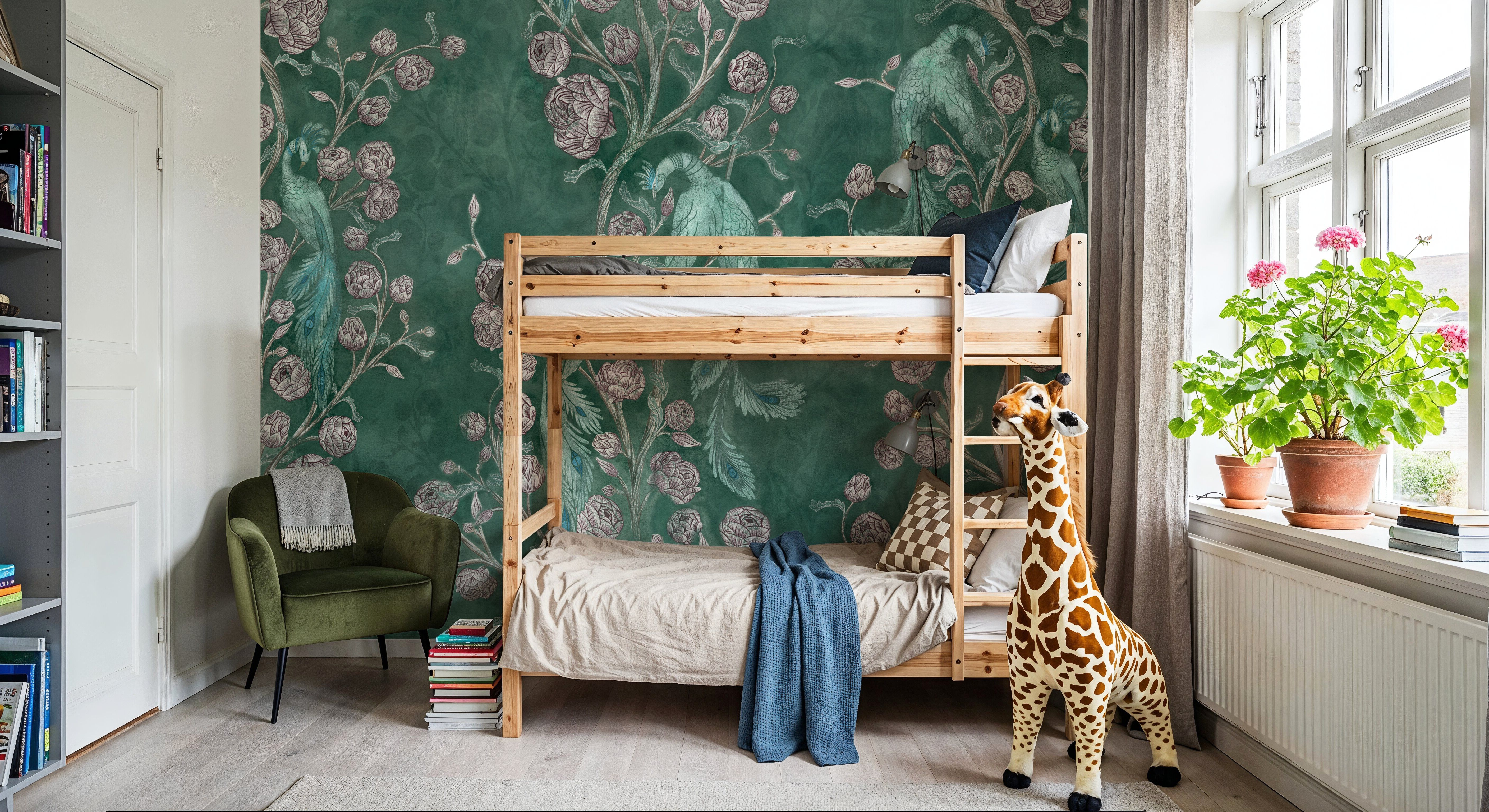 Peacock and Peony Chinoiserie Pale Green