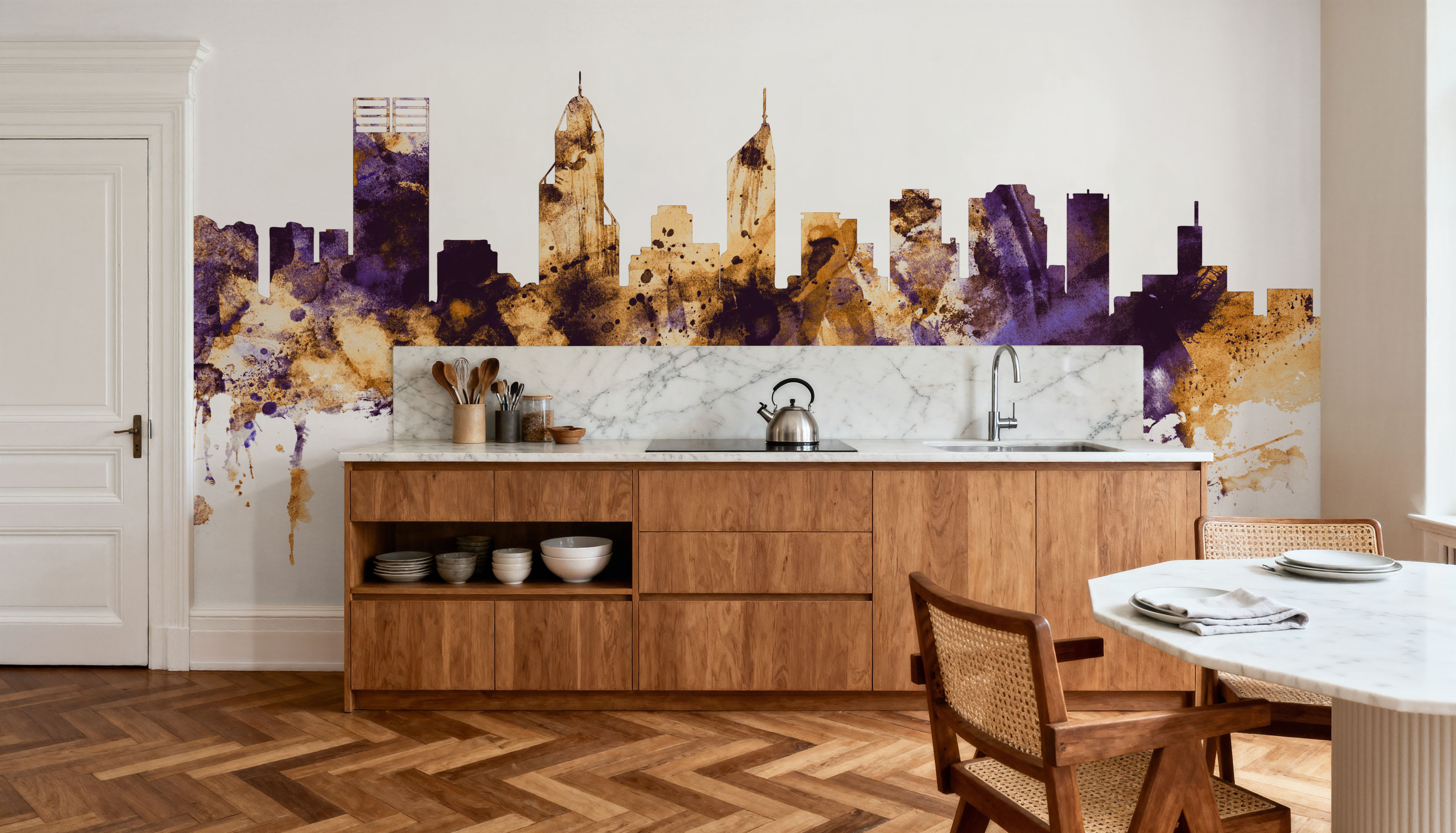 Perth Australia Skyline Purple & Gold, Wallpaper