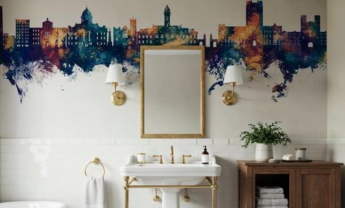 Bloomington Indiana Skyline Blue & Bronze