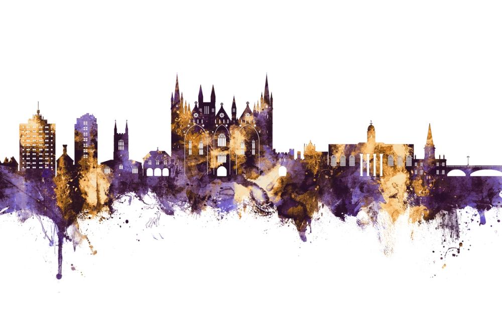 Peterborough England Skyline Purple & Gold