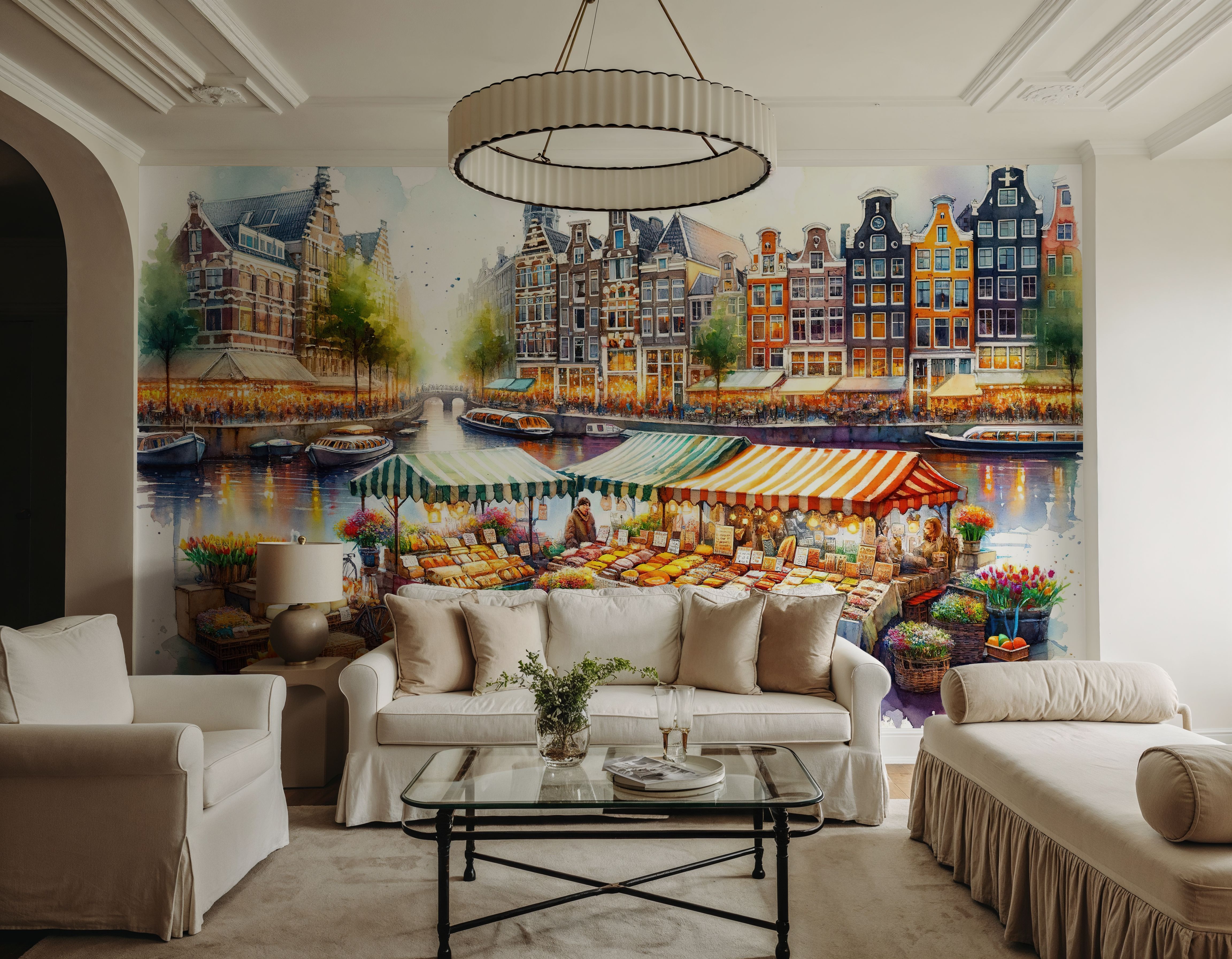 Watercolor Market Scene Dutch Cheeses