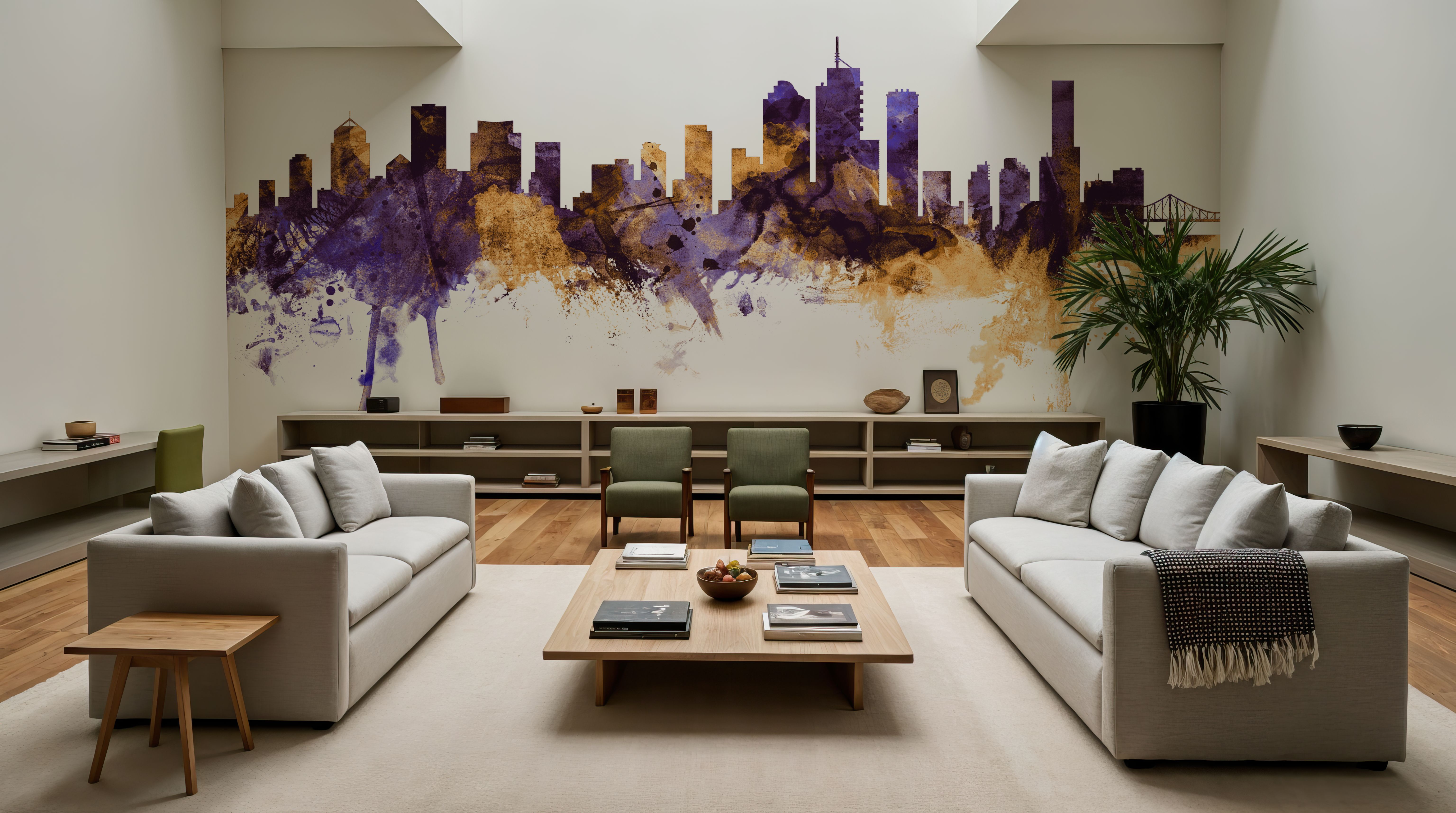 Brisbane Australia Skyline Purpl & Gold, Wallpaper