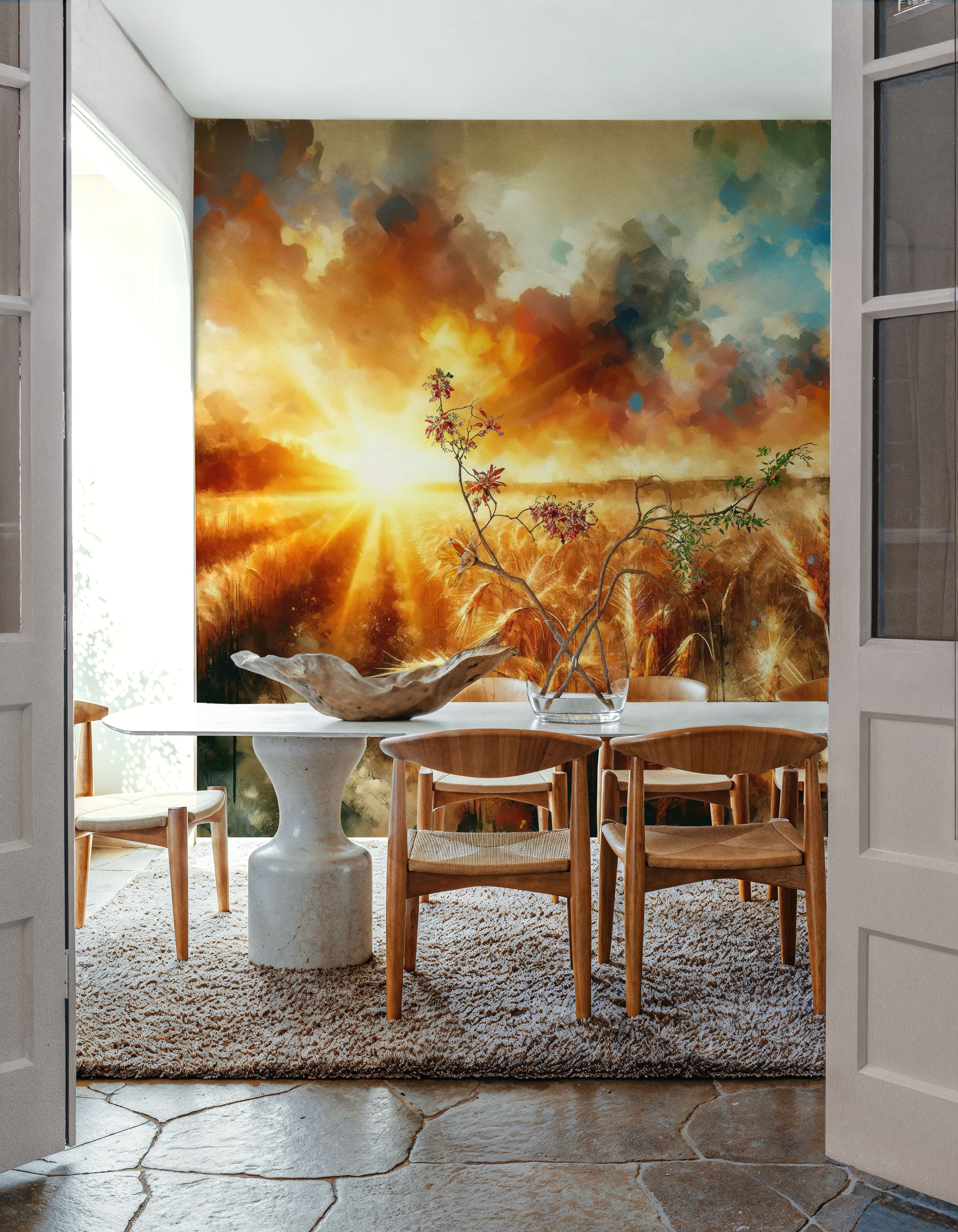 Wheat Field at Sunset with Warm Hues