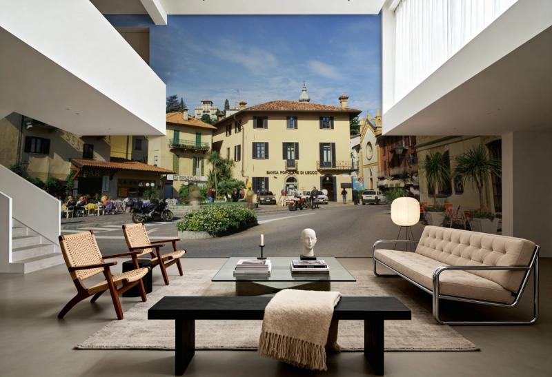 Sunny Italian Piazza wallpaper mural 100% PVC-free and non-toxic
