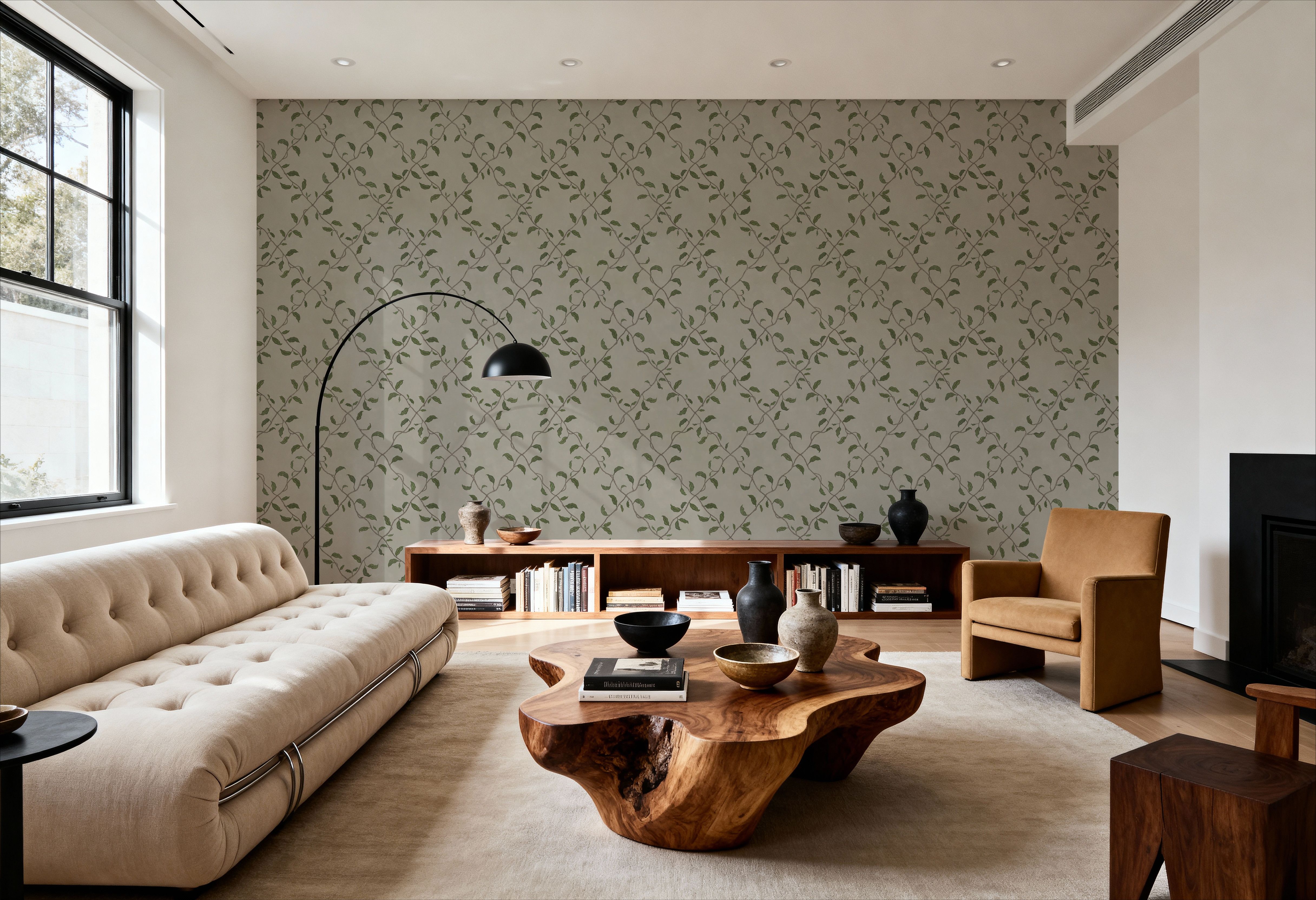 Emerald Trellis, Greige, Wallpaper