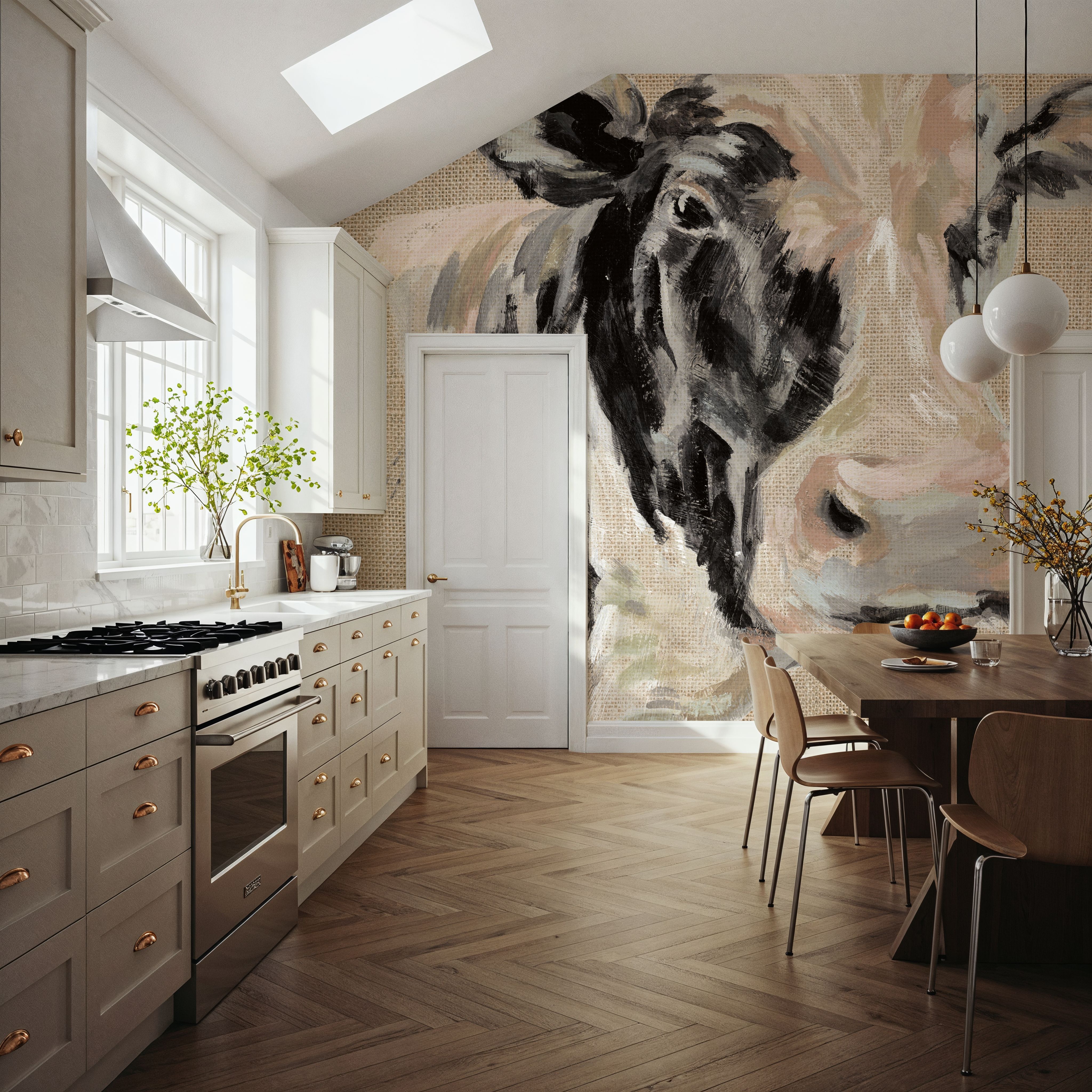Expressionistic Cow I Neutral Burlap