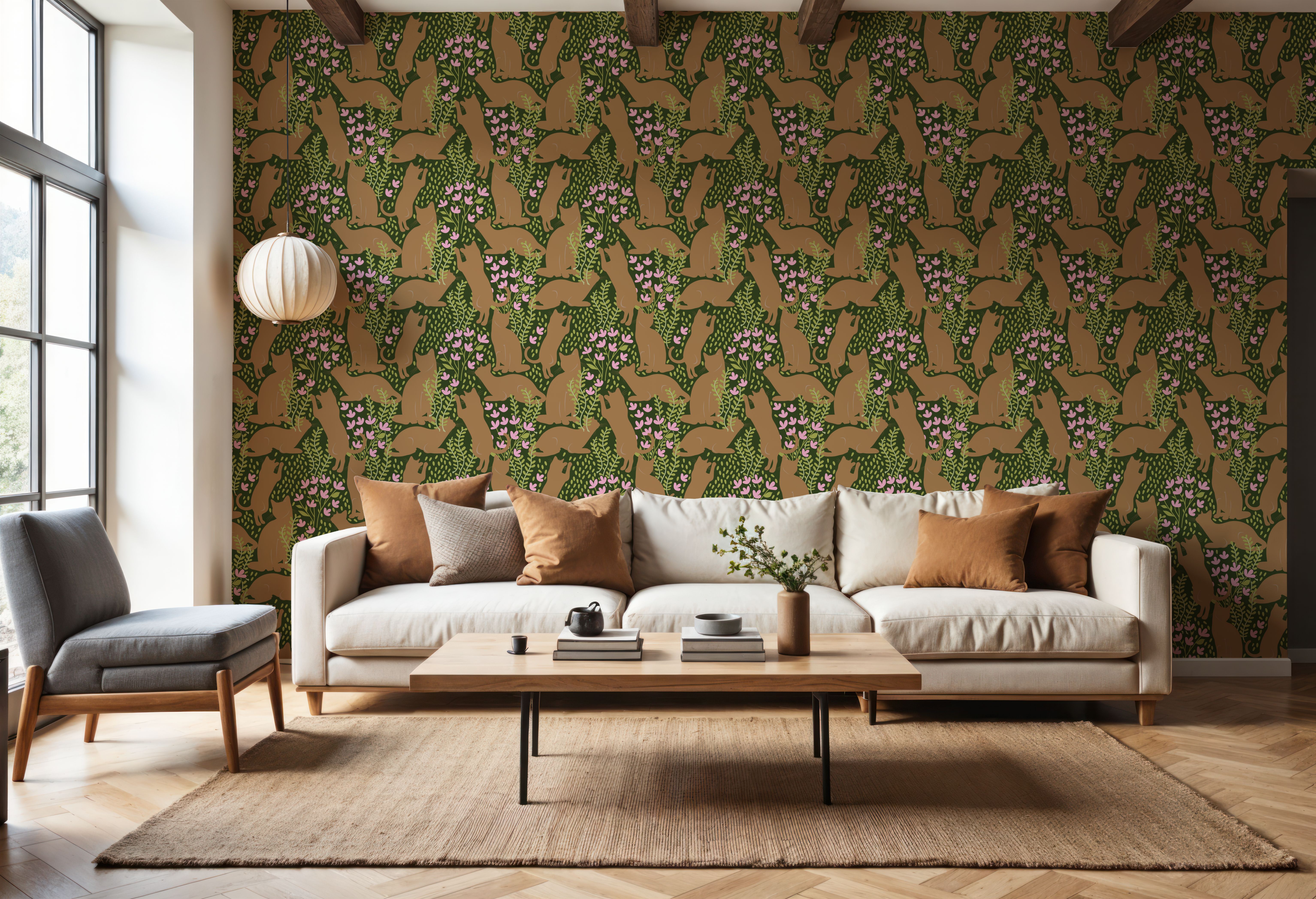 Hunters in The Garden, Green & Beige