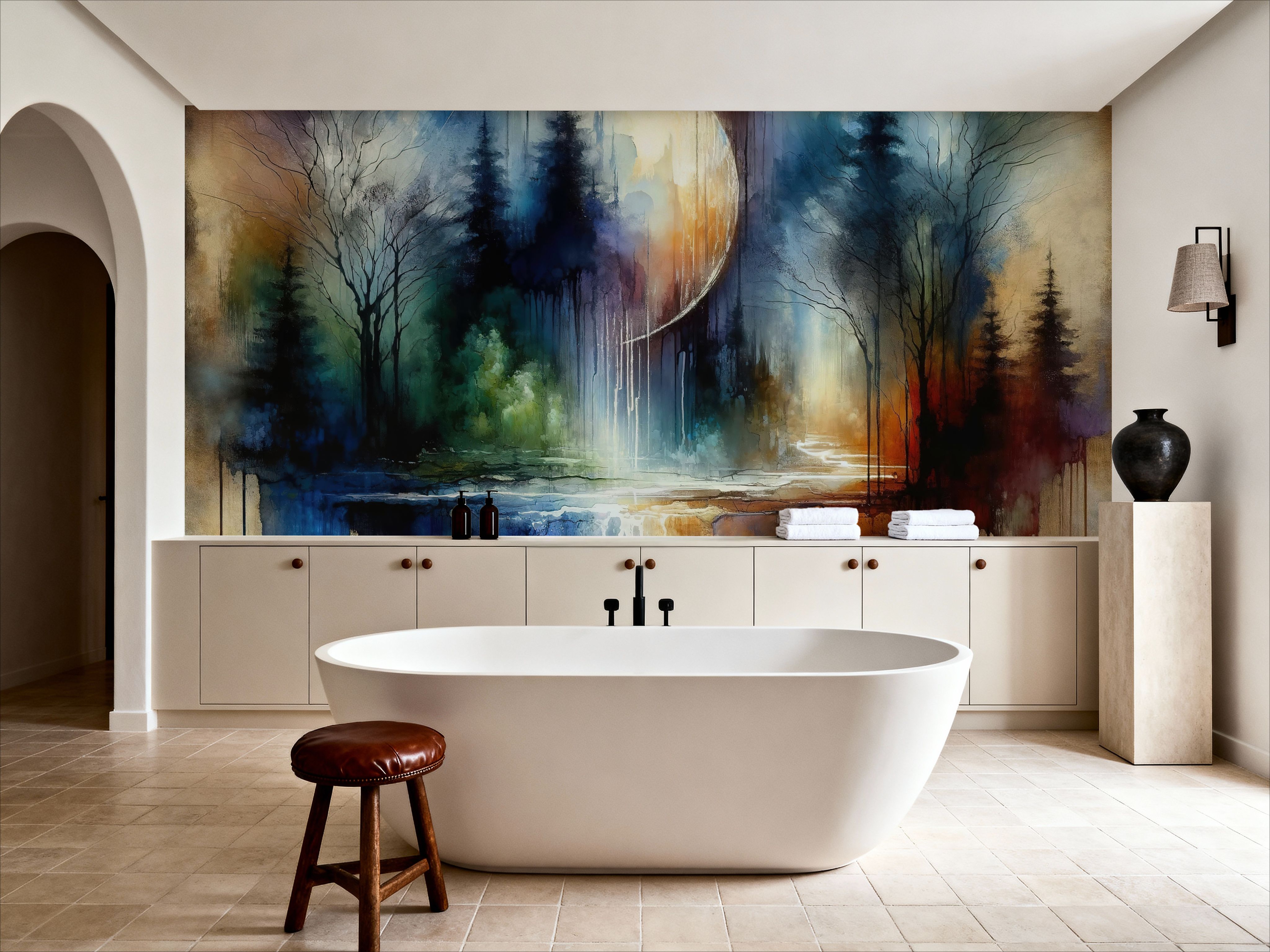 Watercolor Forest in Moonlight