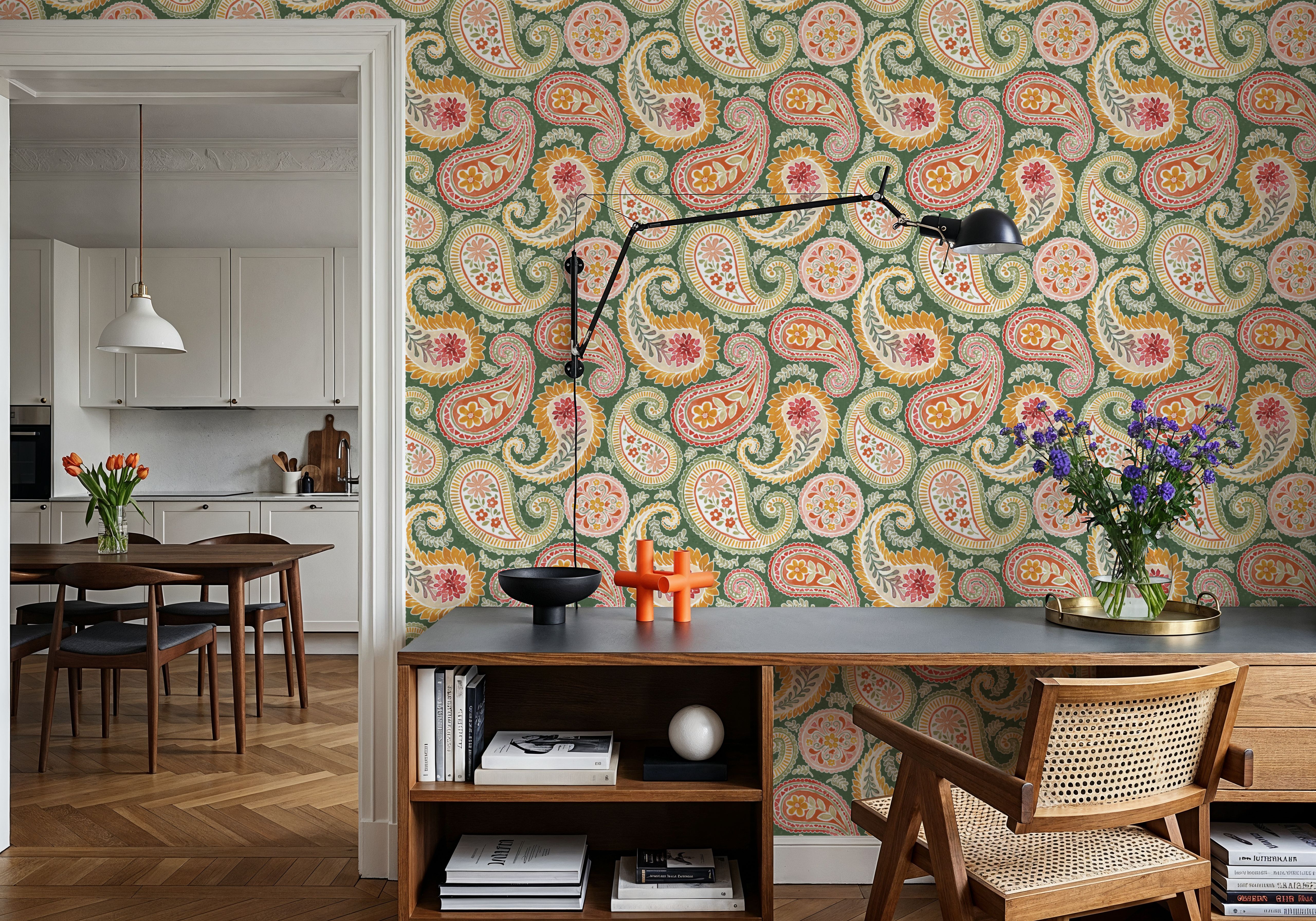 Harvest Paisley Green, Tapeten