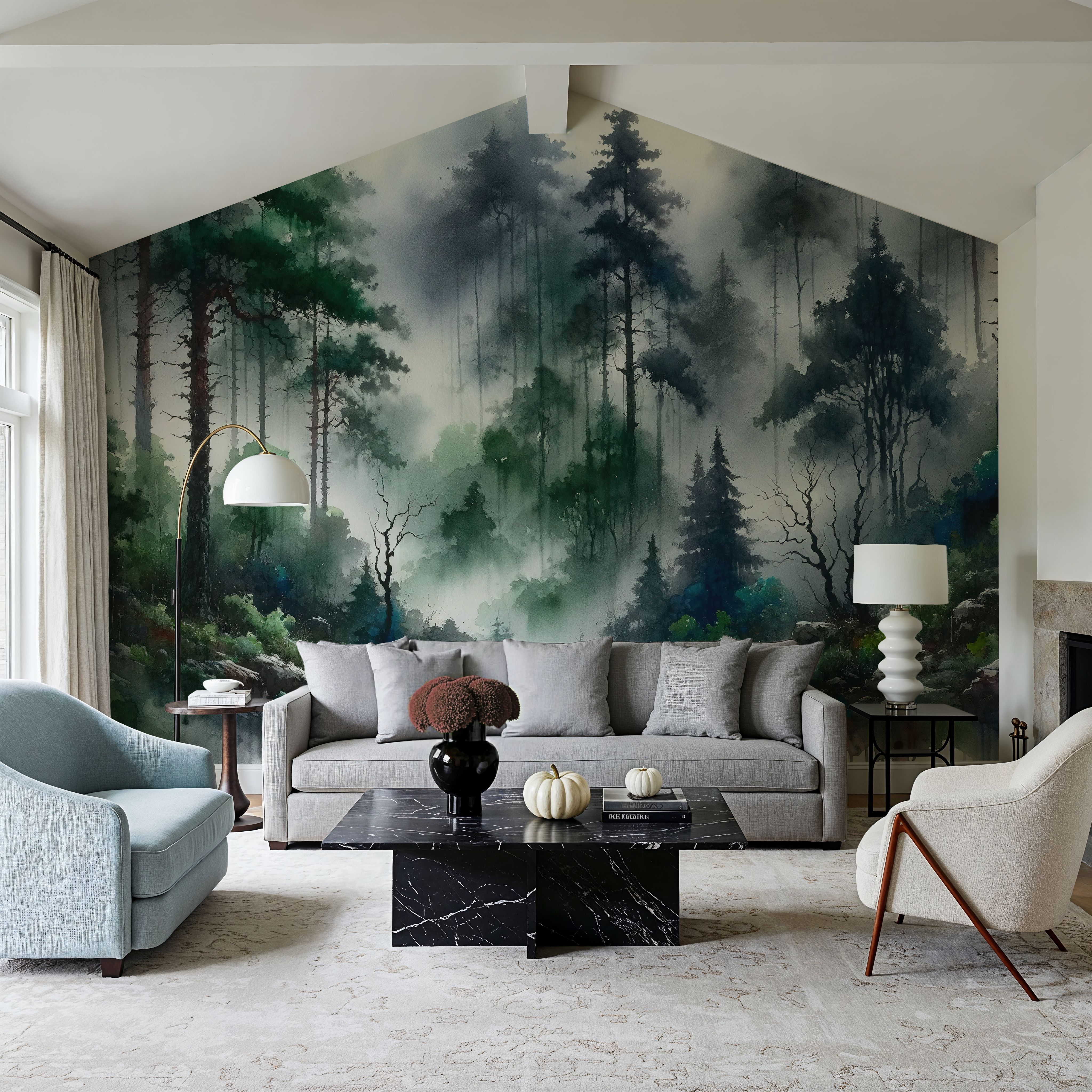 Foggy Lush Forest with Dense Trees