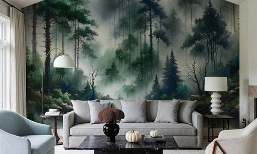Foggy Lush Forest with Dense Trees