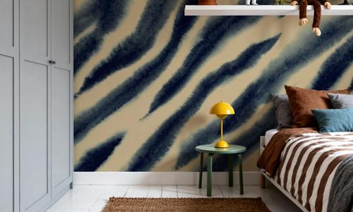 Watercolor Tiger Stripes, Blue on Beige