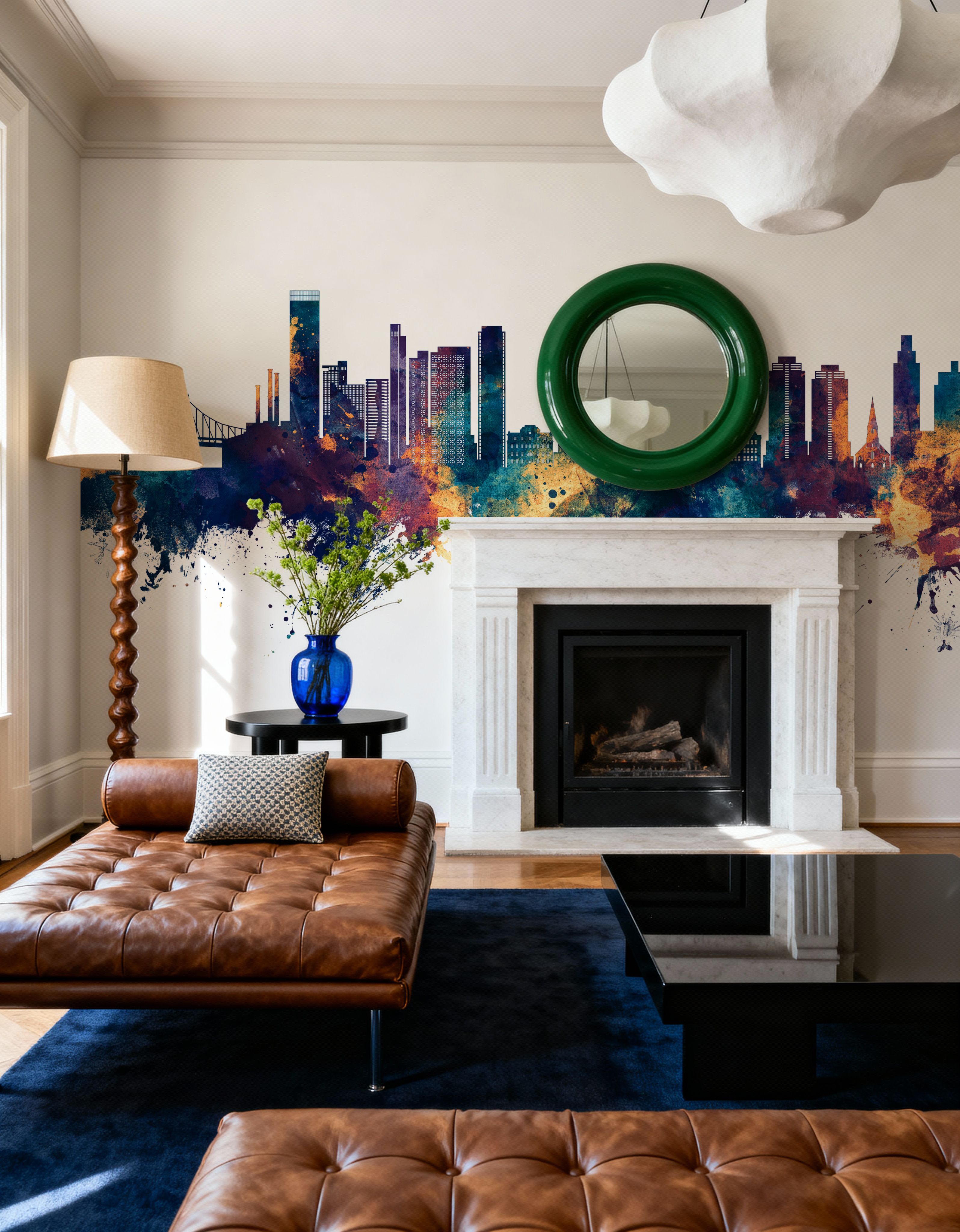 Queens New York Skyline Blue & Bronze