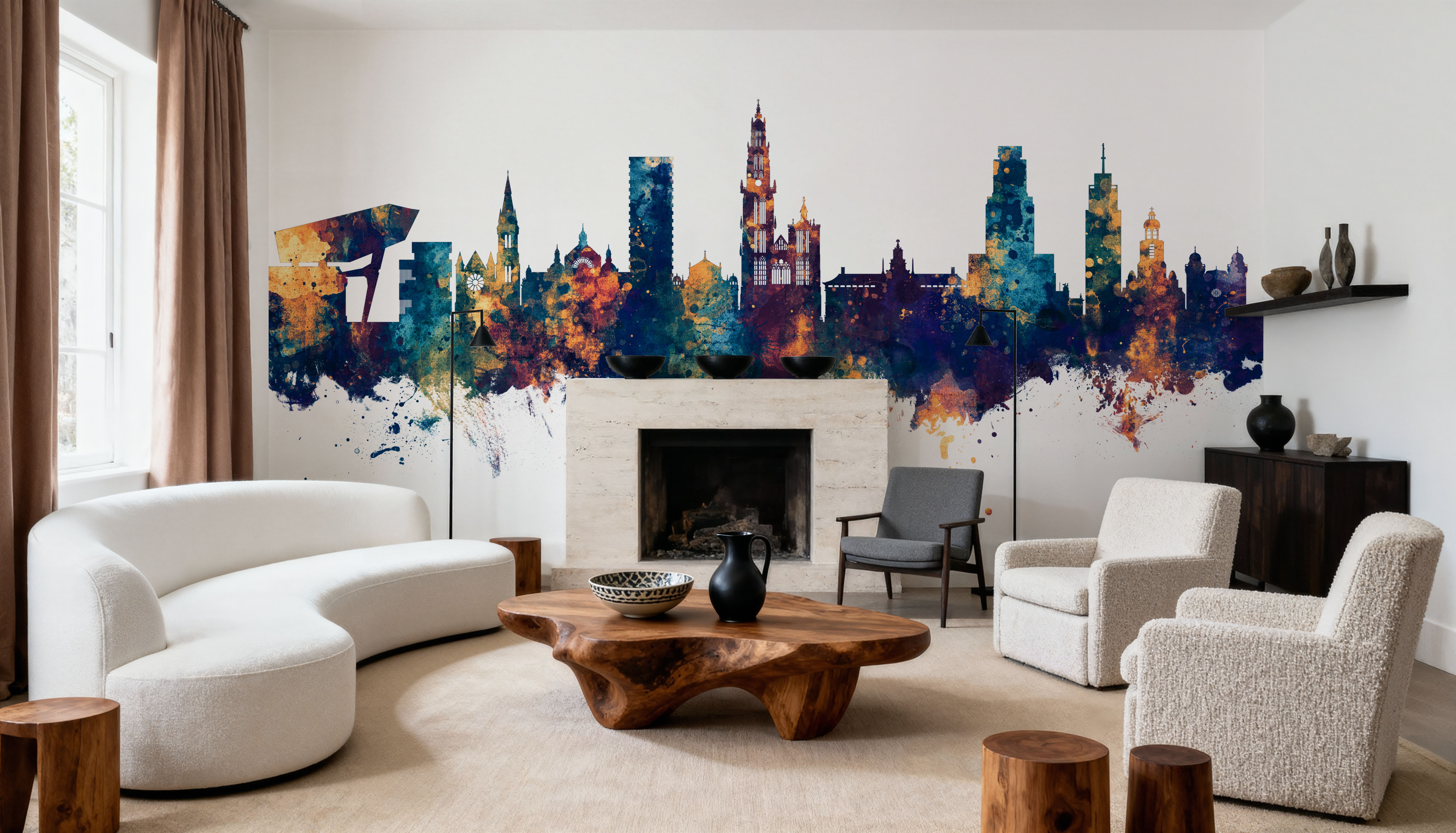 Antwerp Belgium Skyline Blue & Bronze, Wallpaper