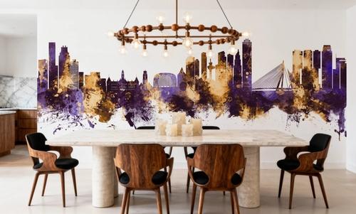 Rotterdam The Netherands Skyline Purple & Gold