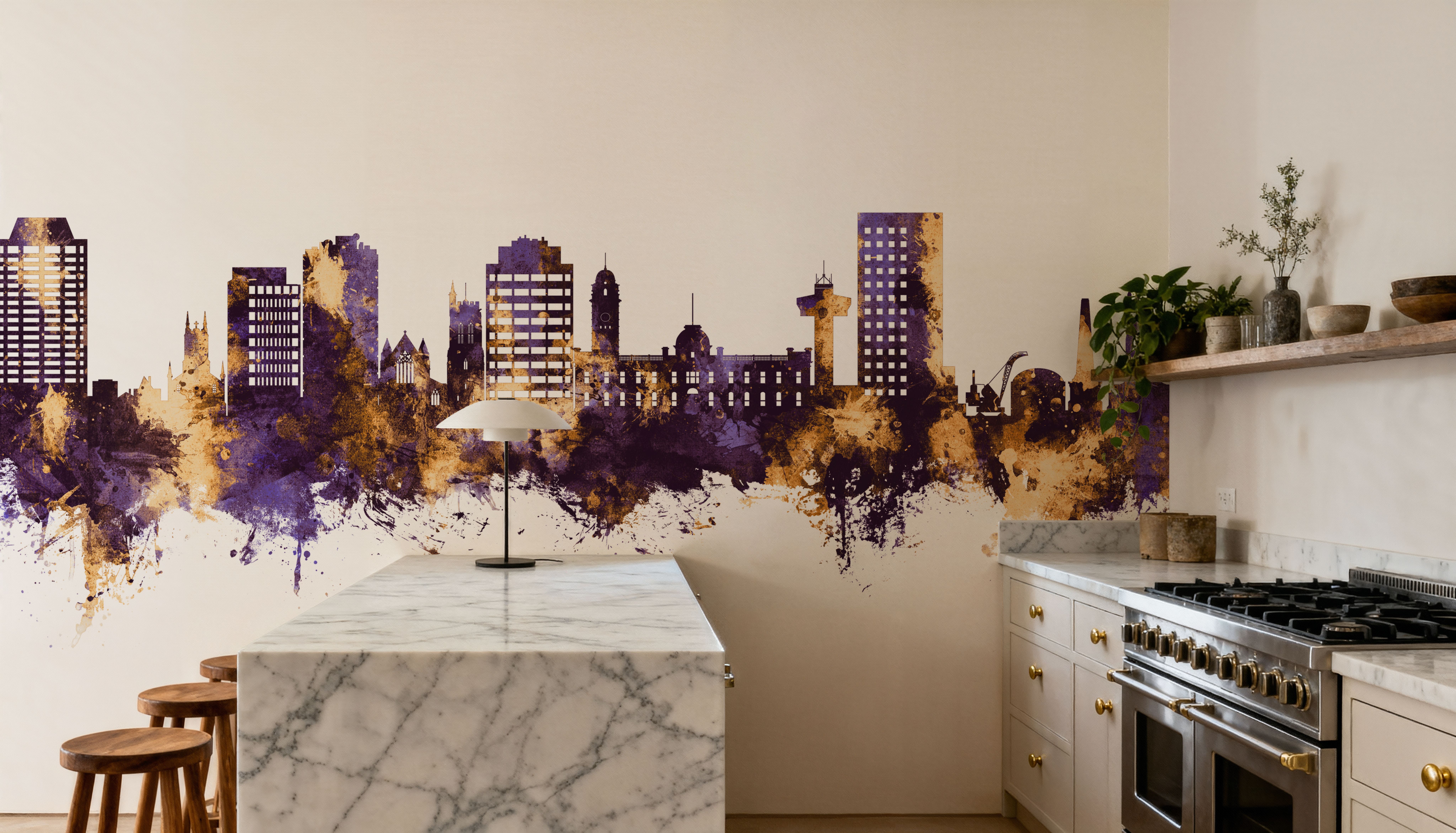 Hobart Australia Skyline Purple & Gold, Wallpaper