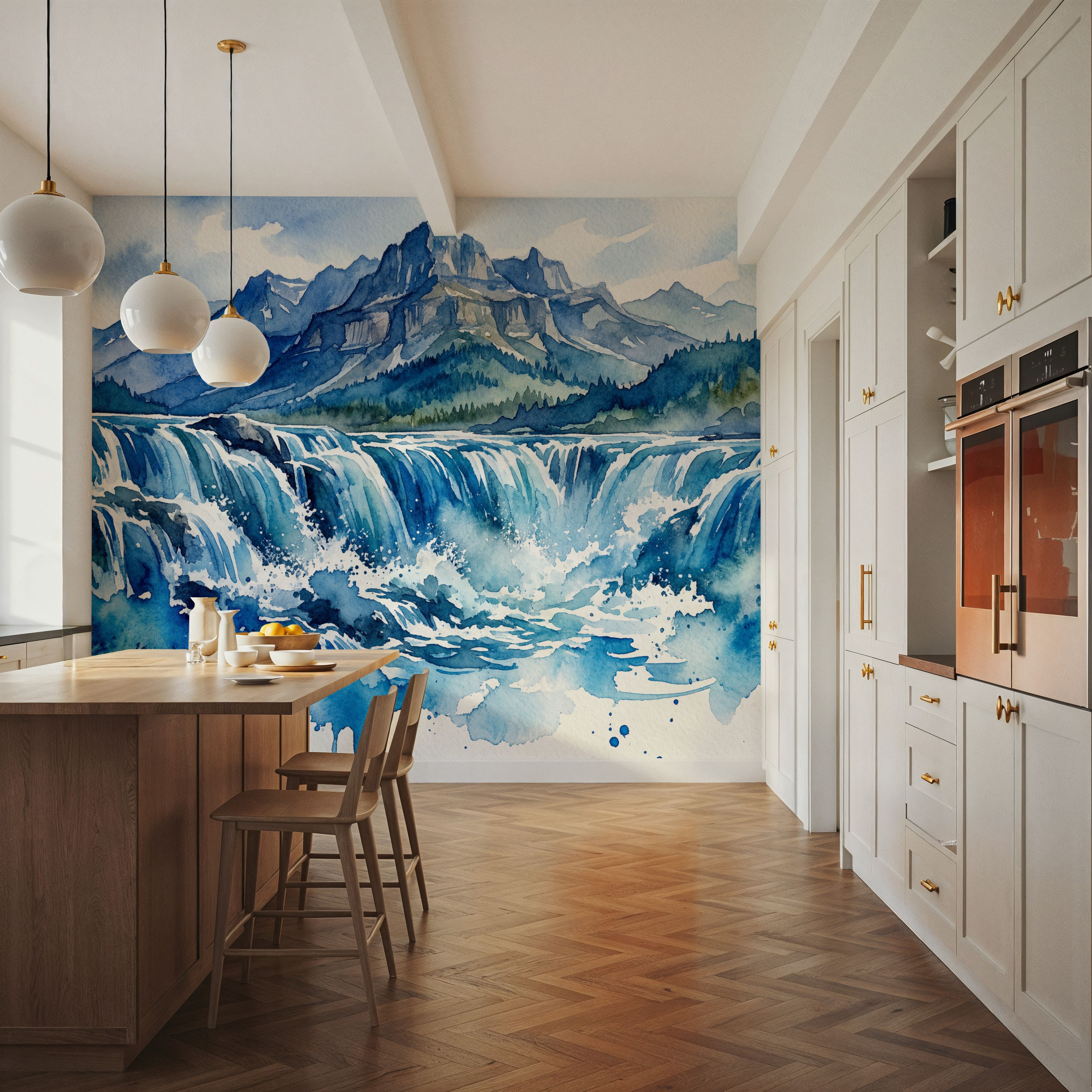 Nordic Waterfall - Watercolor Landscapes Series