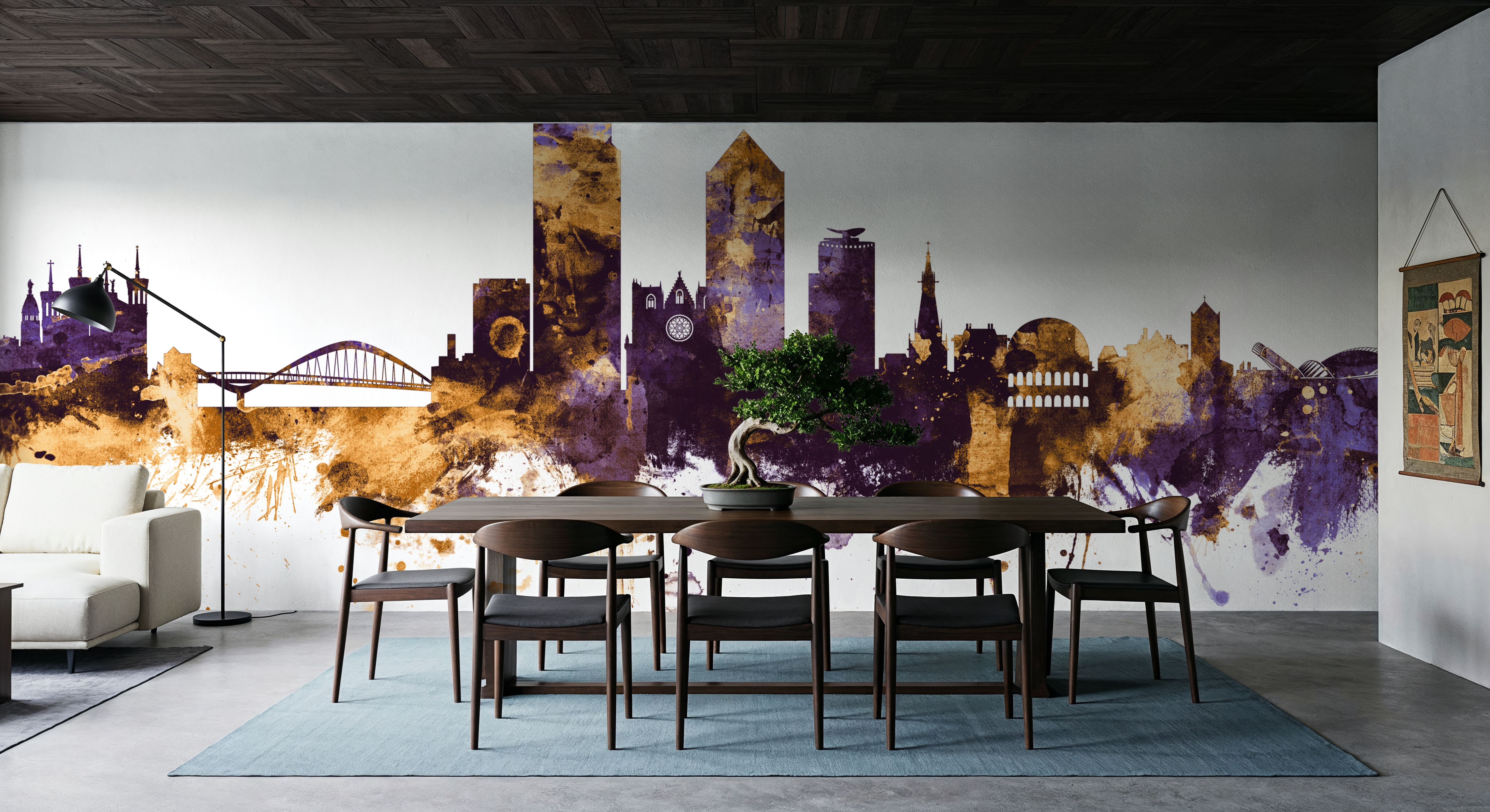 Lyon France Skyline Purlpe & Gold