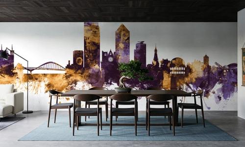 Lyon France Skyline Purlpe & Gold