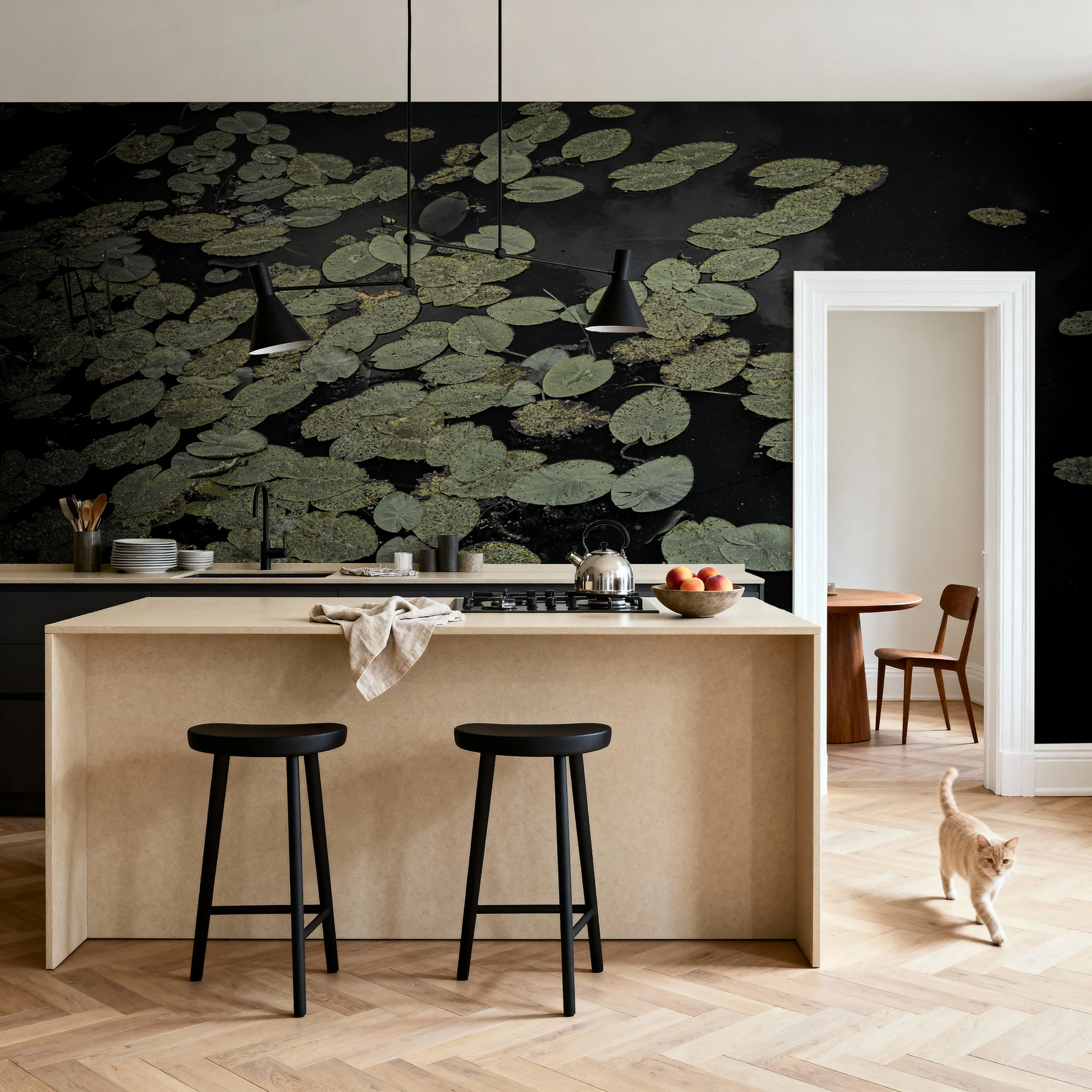 Fotobehang - The Leaf And the Depth - Bloemen Bladeren Mural - Roze - Kantoorruimtes - Wallism België - Zelfklevend of Vliesbehang