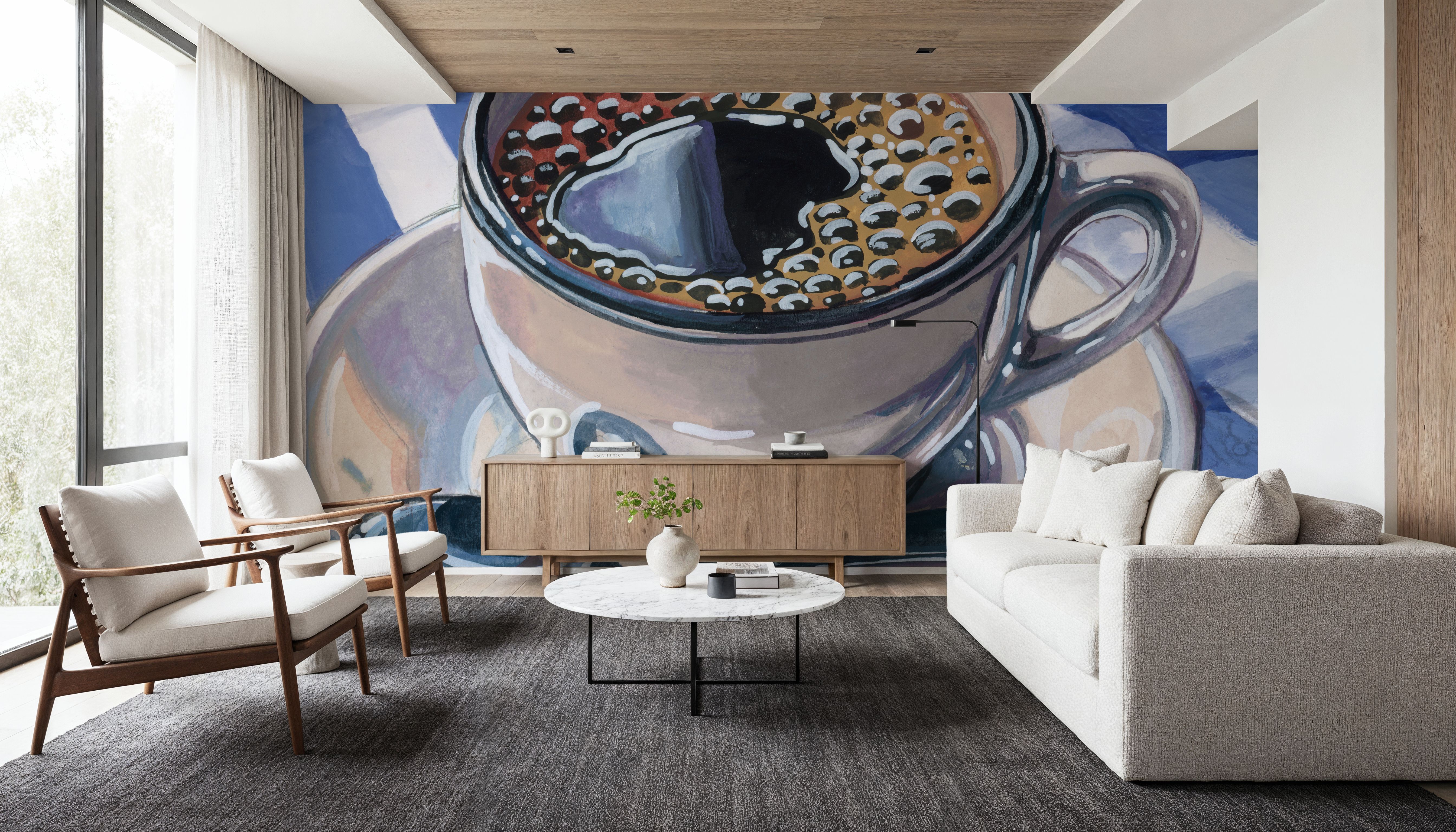 Black Coffee On Striped Cloth