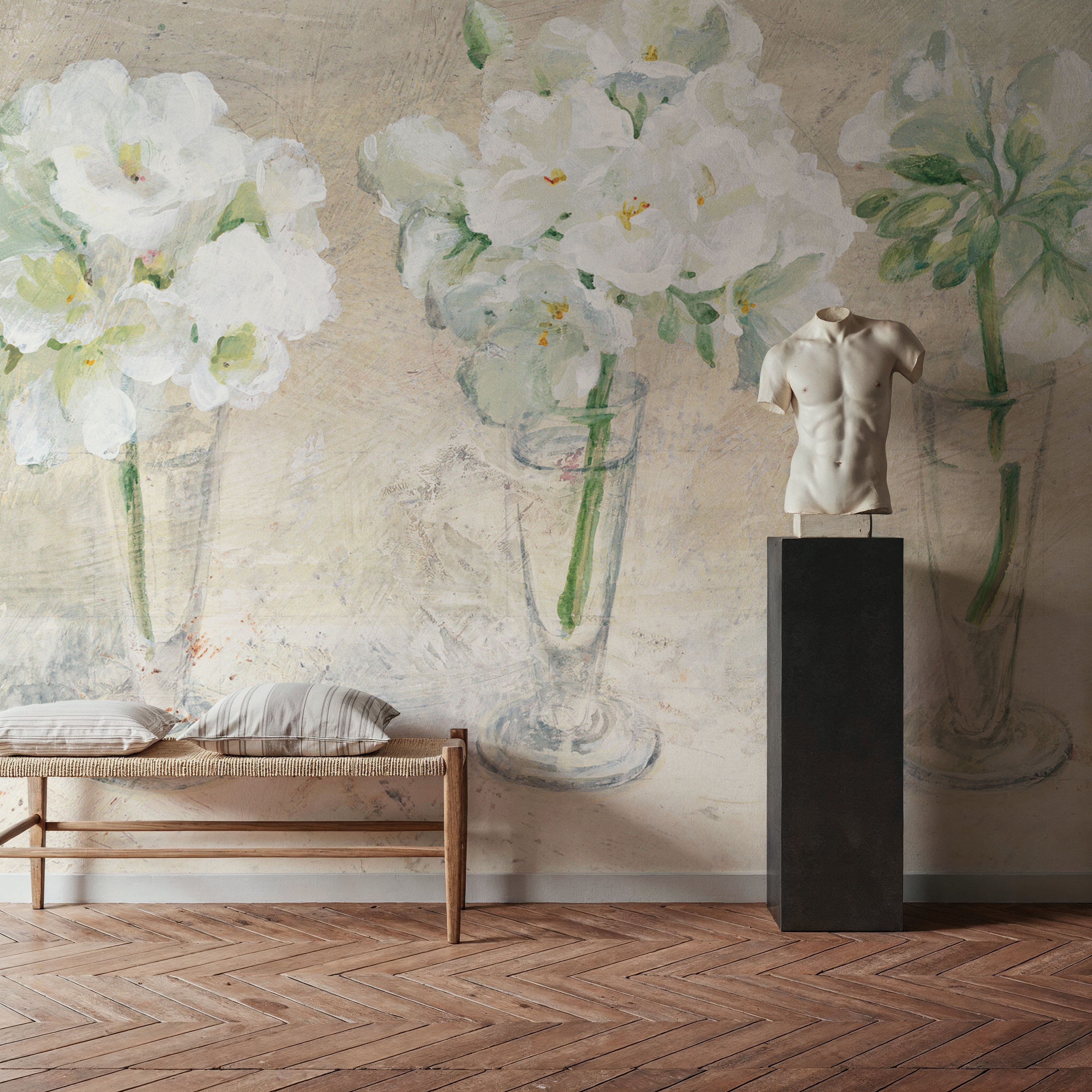 Row of Geraniums in Glasses