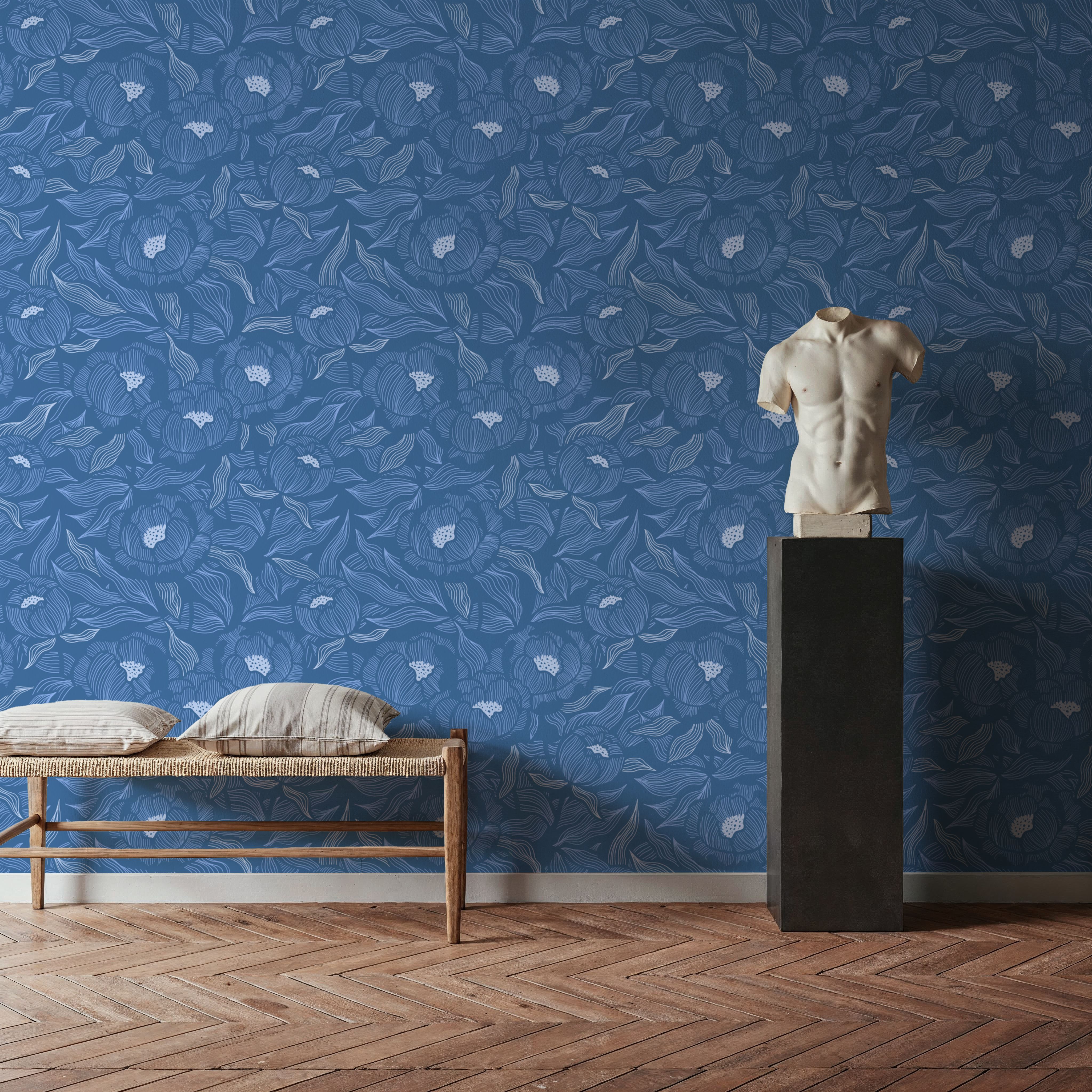 Hidden Peonies, Blue