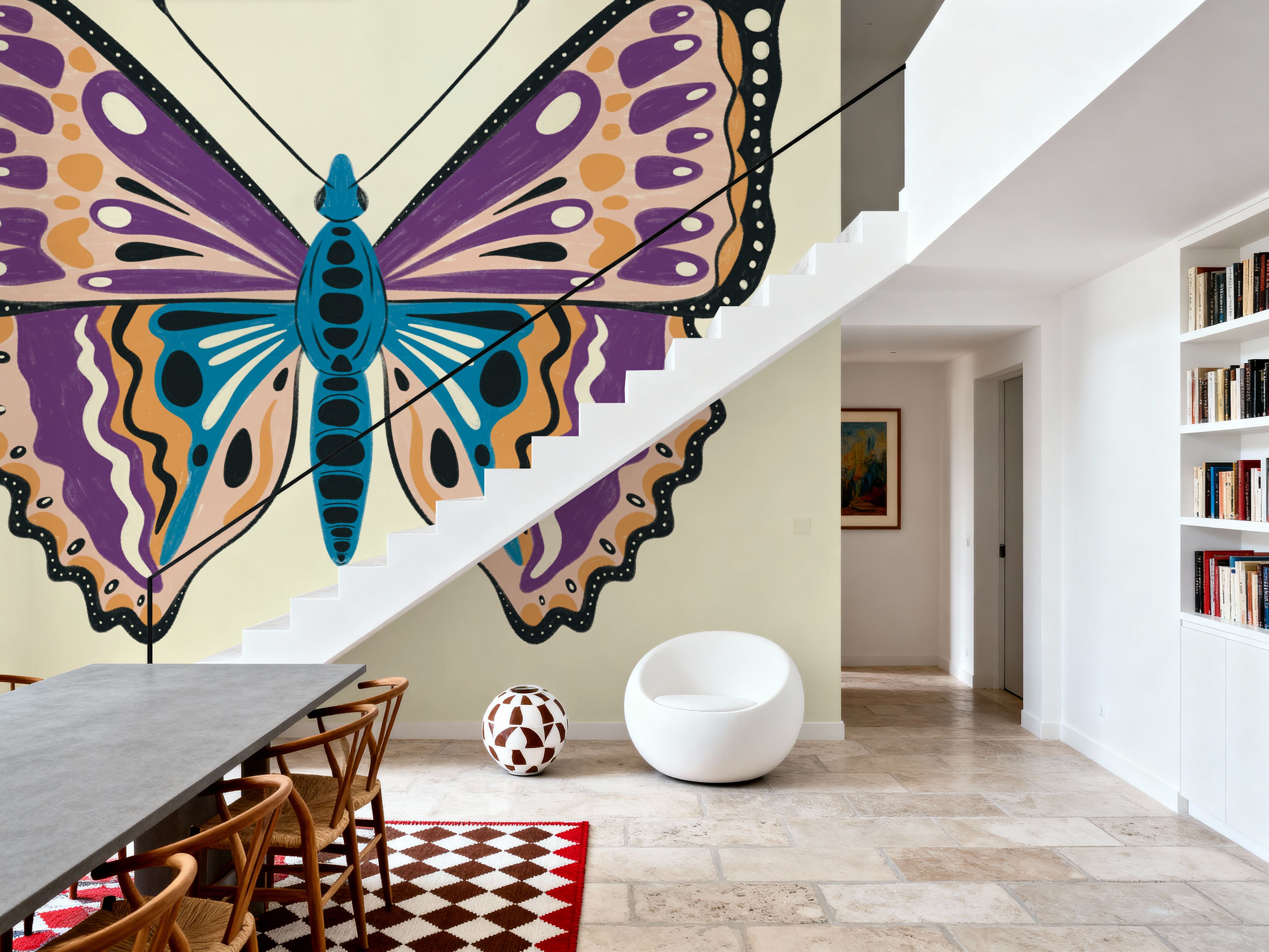 Wall Mural - Butterfly I - Graphics Animals mural wallpaper - Purple - Hallway staircases - Wallism US - Premium, Textured or Peel & Stick