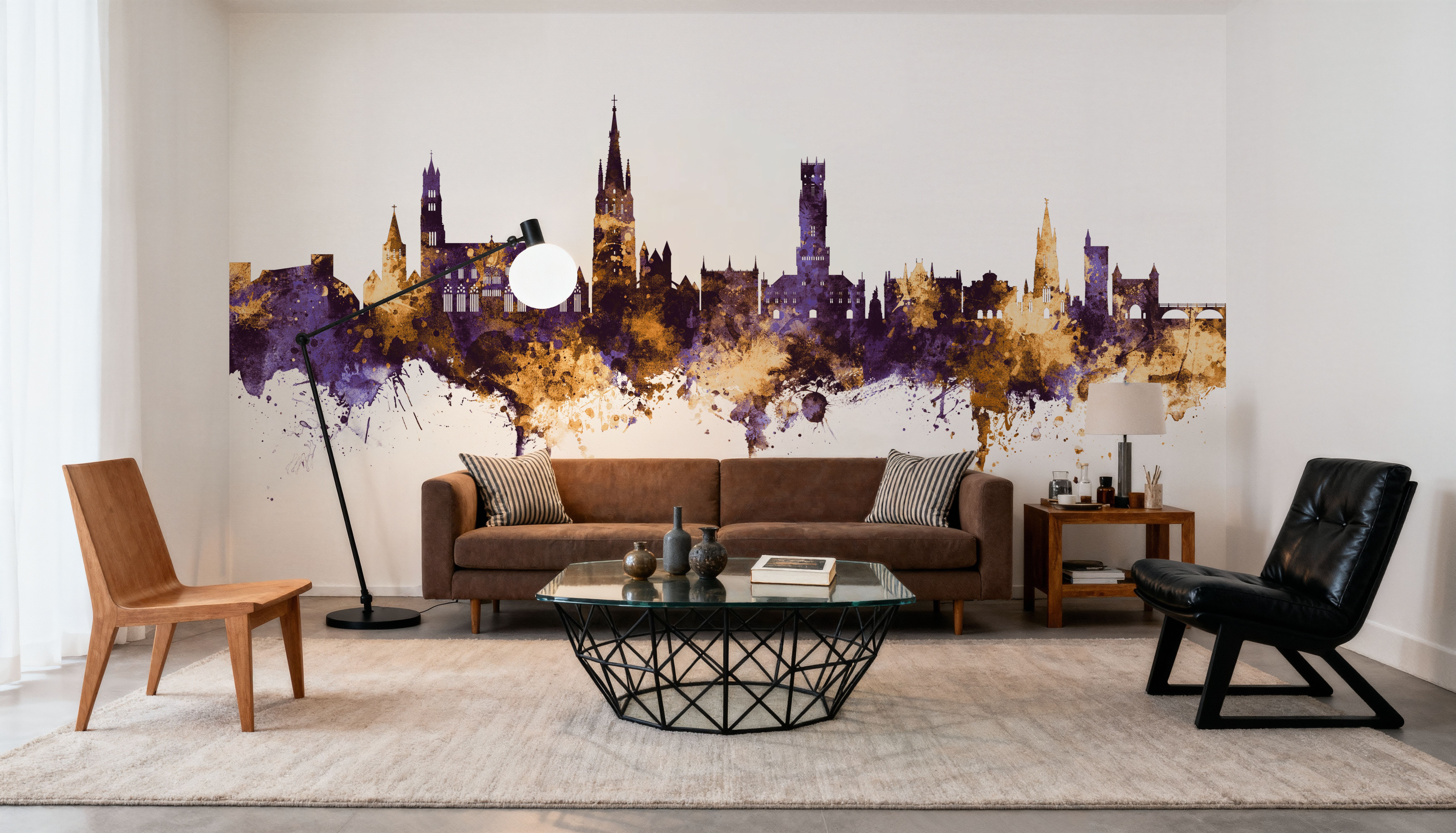 Bruges Belgium Skyline Purple & Gold
