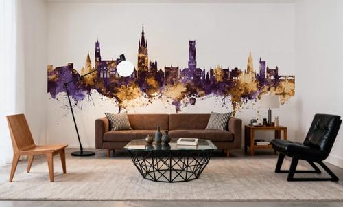 Bruges Belgium Skyline Purple & Gold