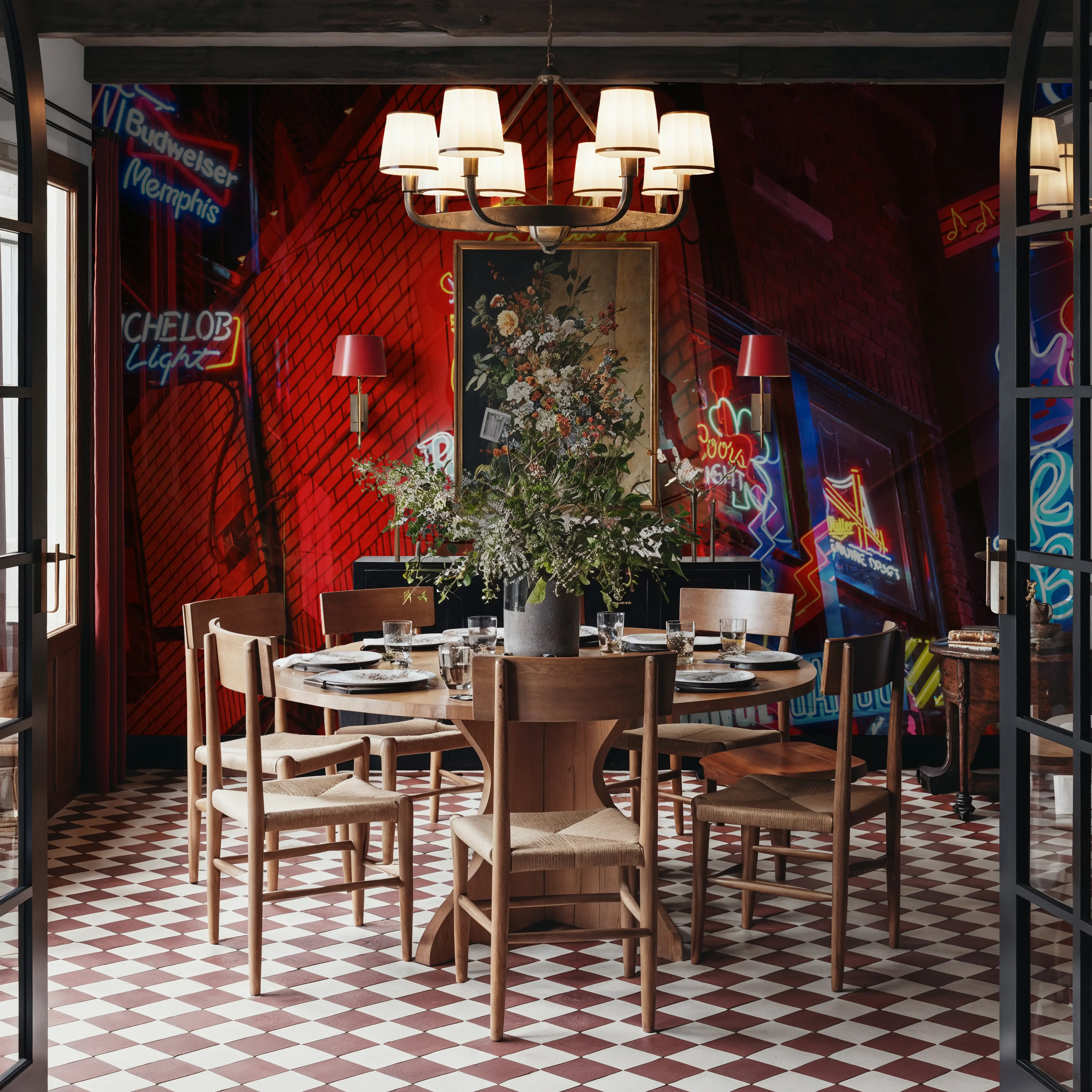 Valokuvatapetti - Neon Blues District - Musiikki Katu valokuvatapetti - Wallism Suomi - Itsekiinnittyvä tai li