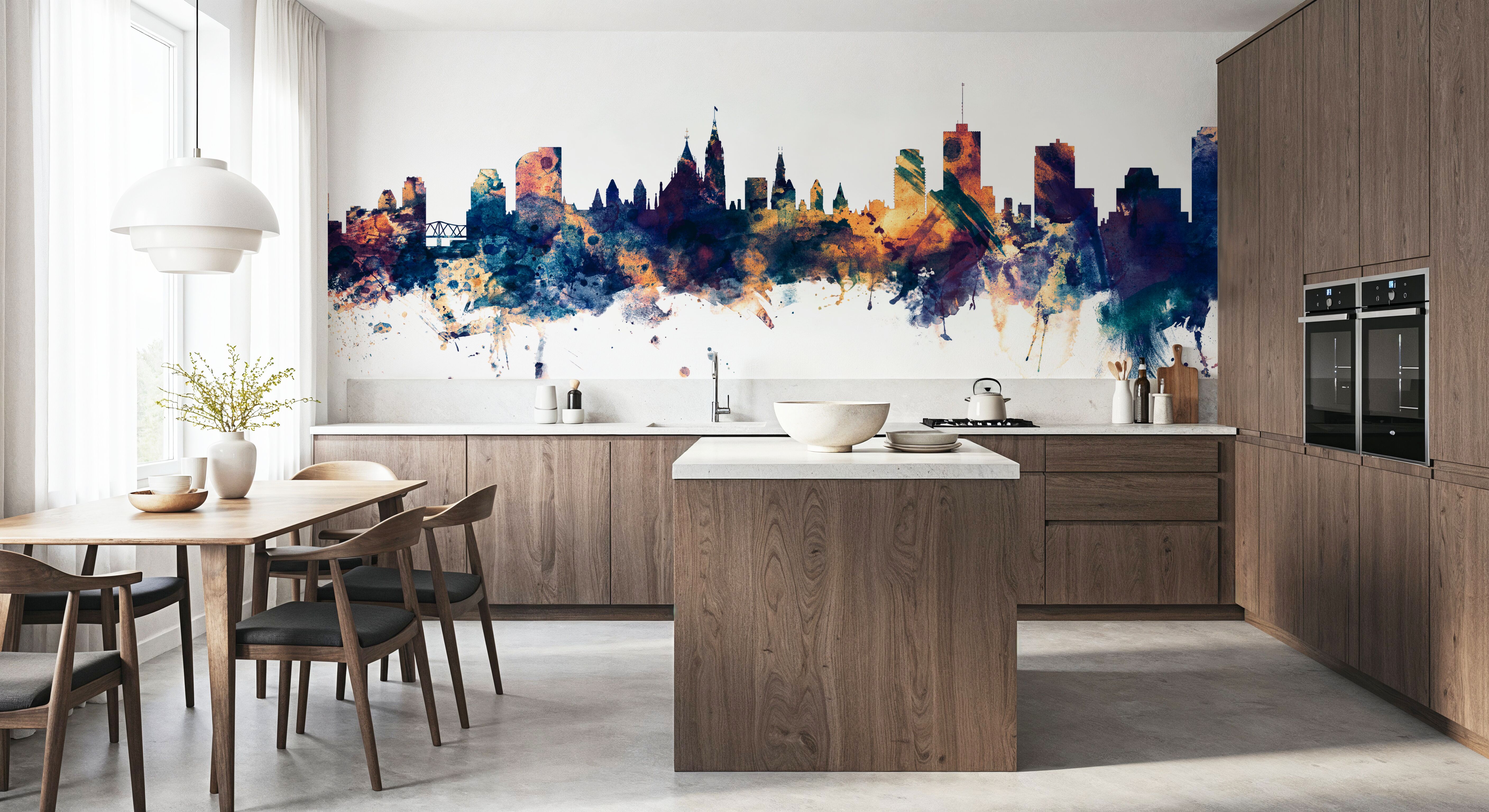 Ottowa Canada Skyline Blue & Bronze, Wallpaper