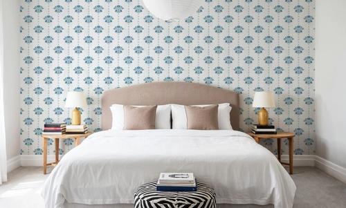 Block Print Water Lily Stripes, French Blue